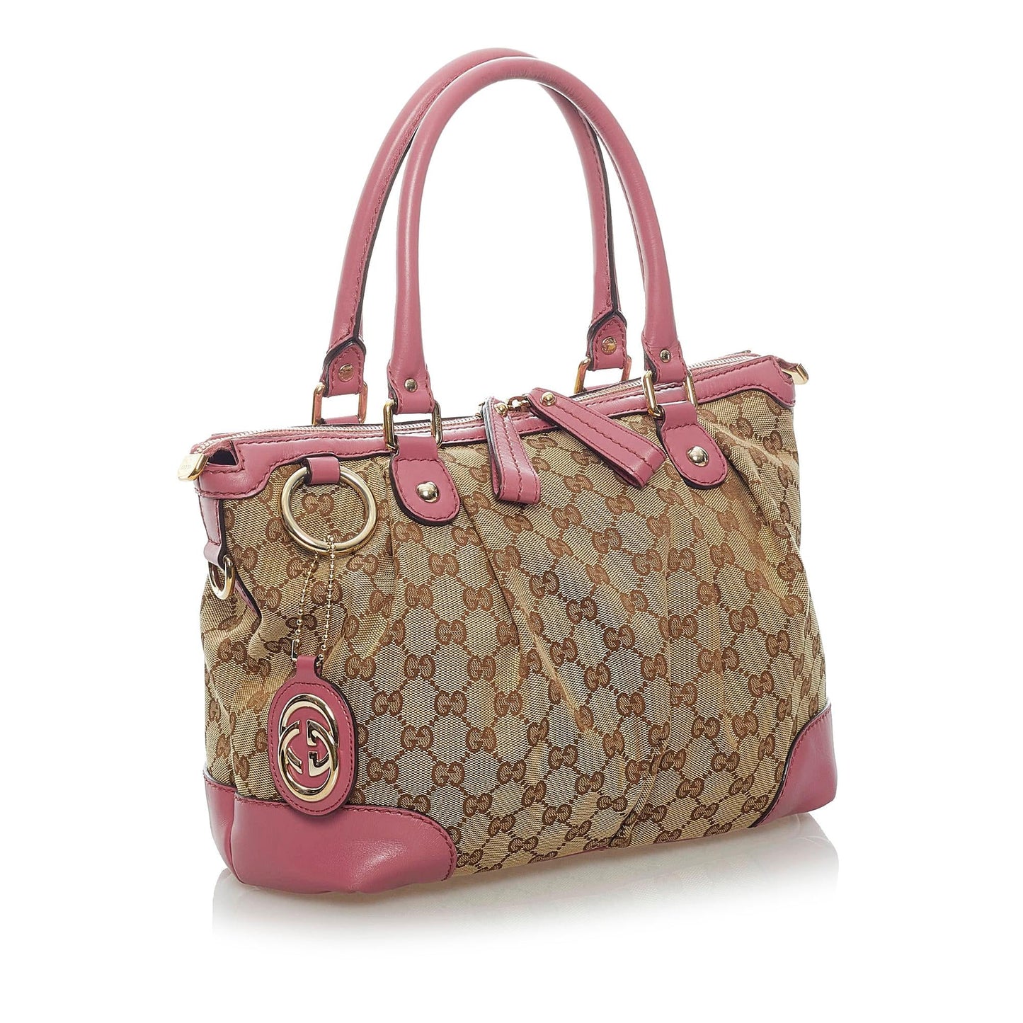 Gucci GG Sukey SHG Canvas Brown Pink Satchel Bag