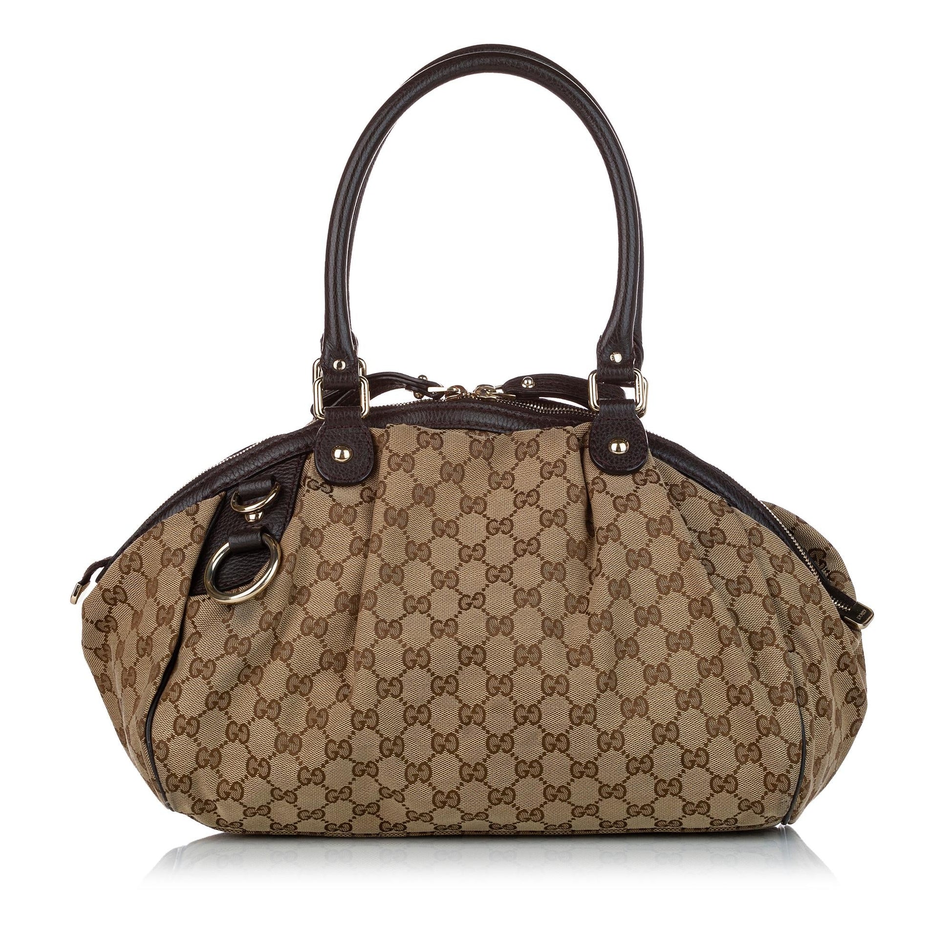 Gucci GG Sukey SHG Canvas Calf Black Brown Satchel Bag