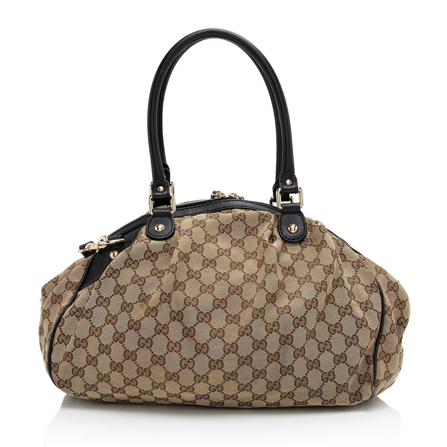 Gucci GG Sukey SHF-MbcWBL Leather Canvas Black Beige Satchel Bag