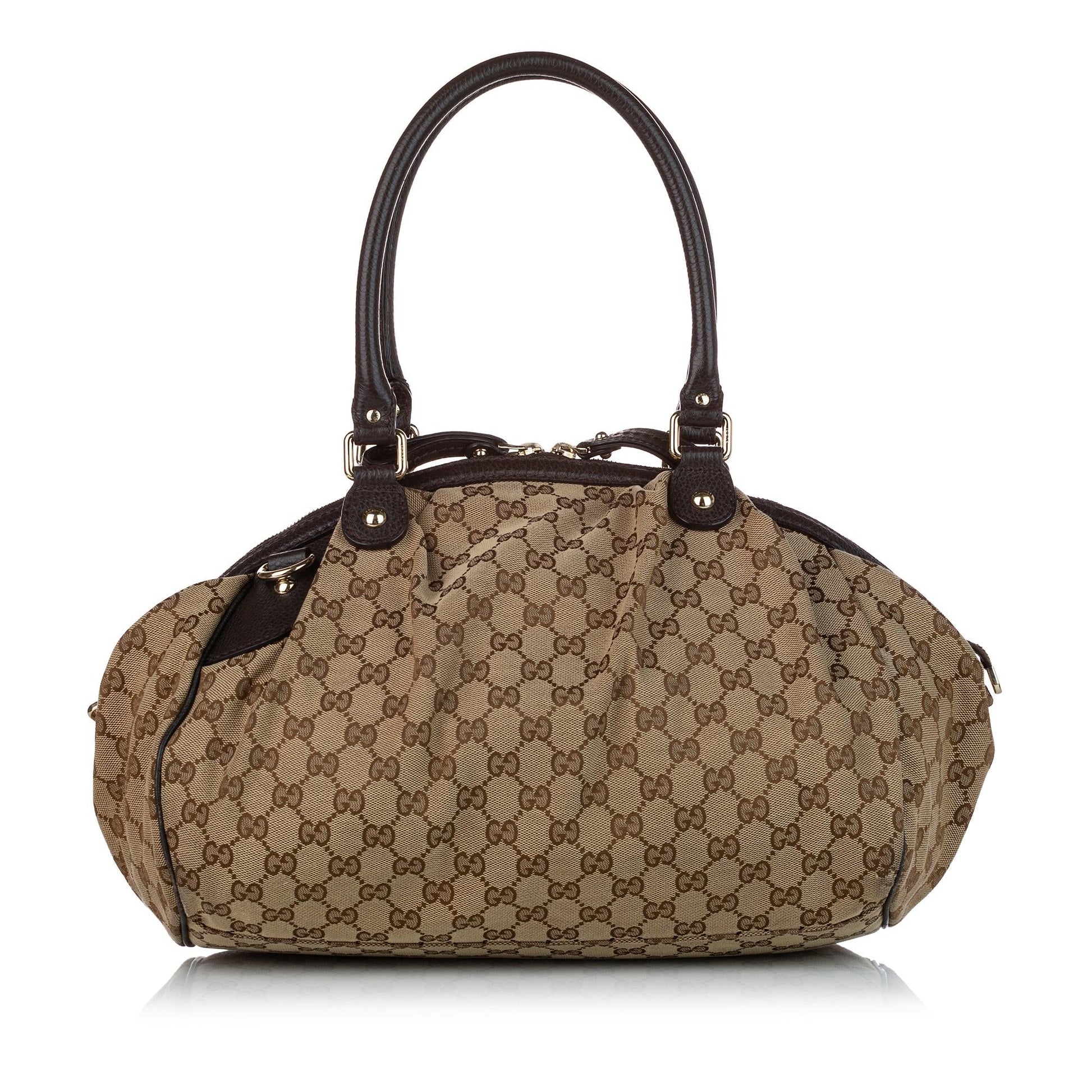 Gucci GG Sukey SHG Canvas Calf Black Brown Satchel Bag Satchel Shg