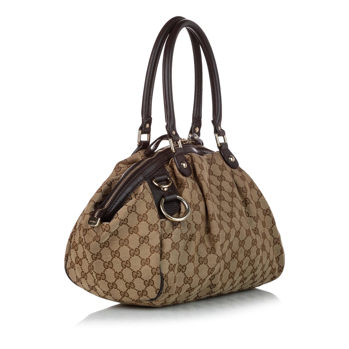 Gucci GG Sukey SHG Canvas Calf Black Brown Satchel Bag Satchel Shg