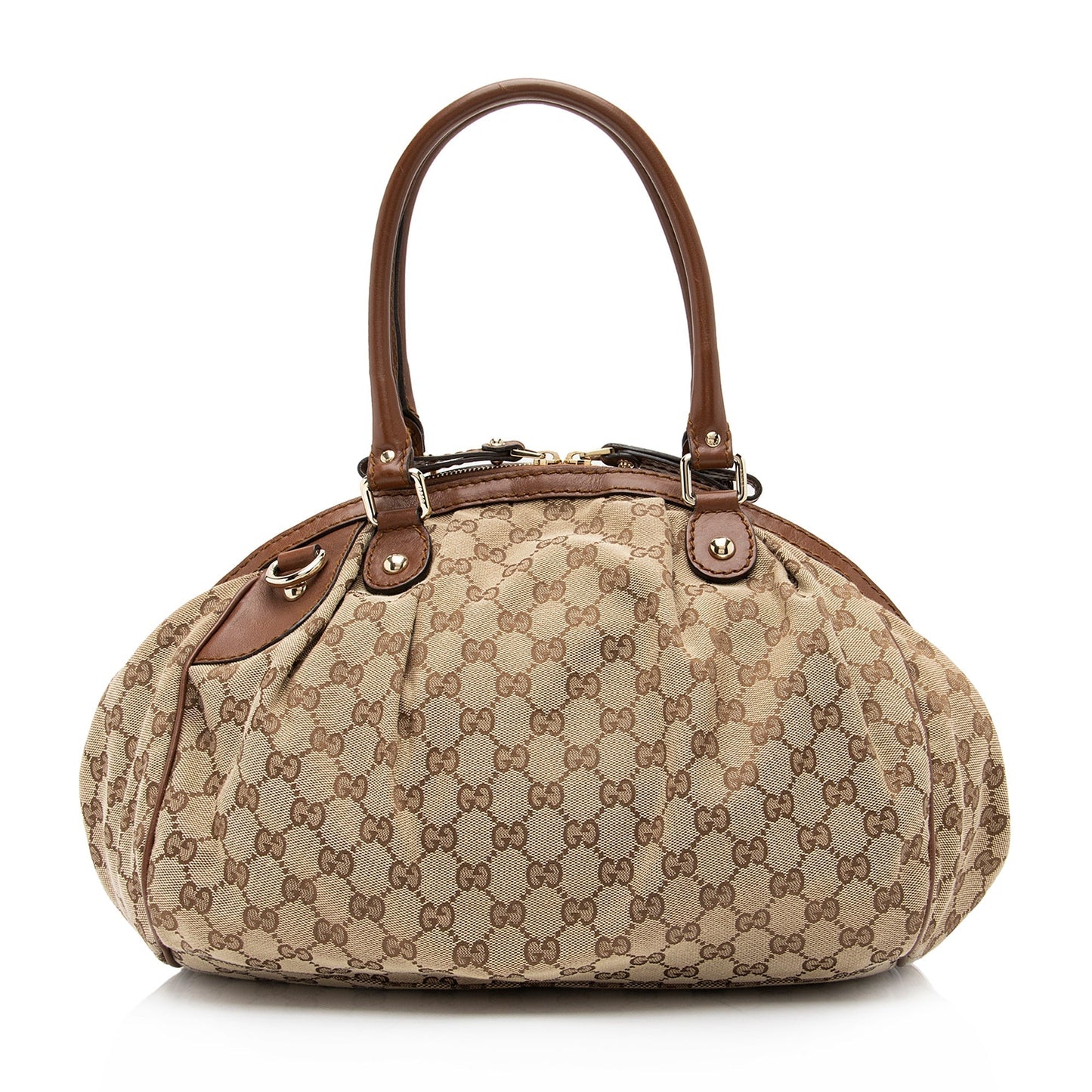 Gucci GG Sukey SHF-LMfHFS Leather Canvas Brown Beige Satchel Bag