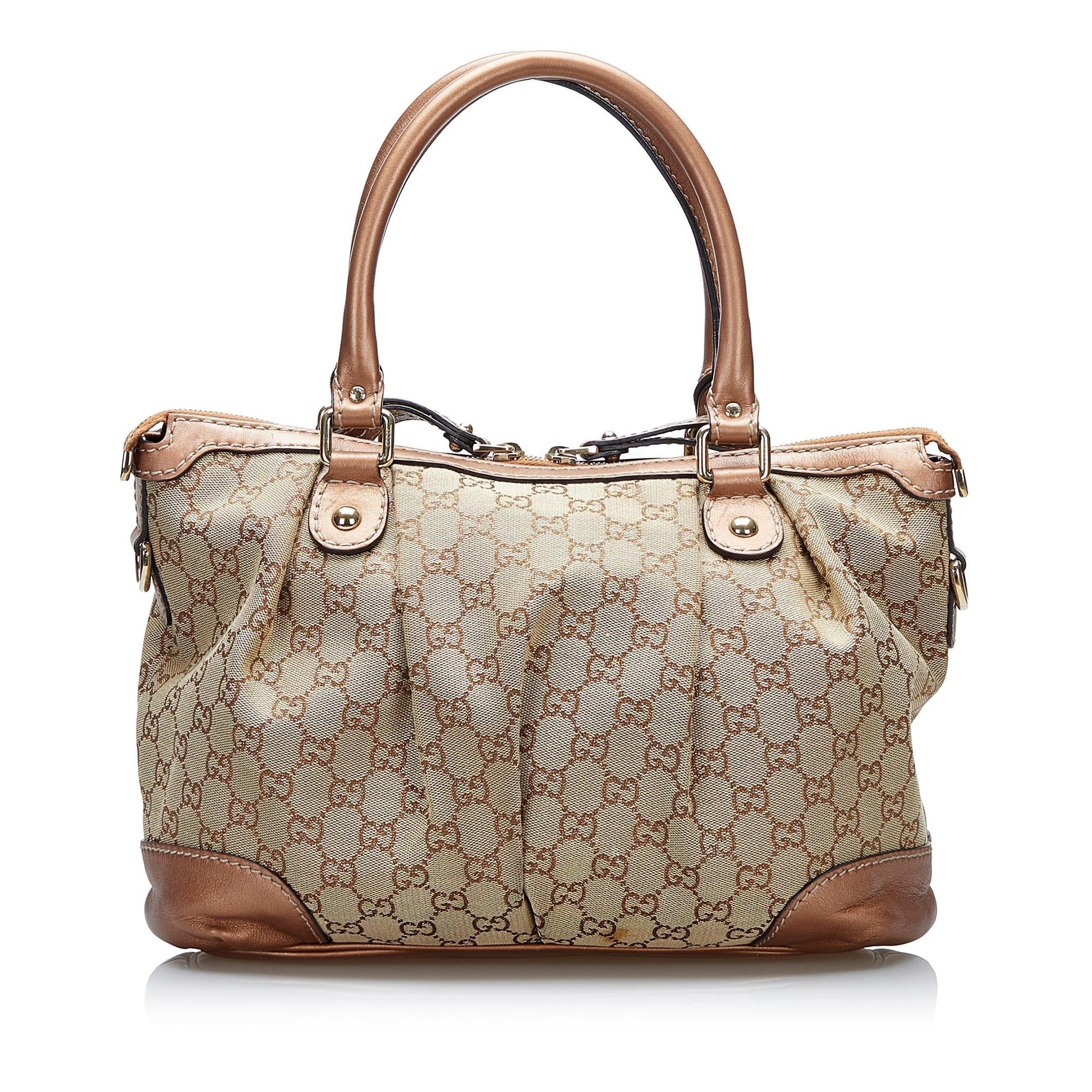 Gucci GG Sukey SHG-tzQVlR Canvas Calf Brown Satchel Bag