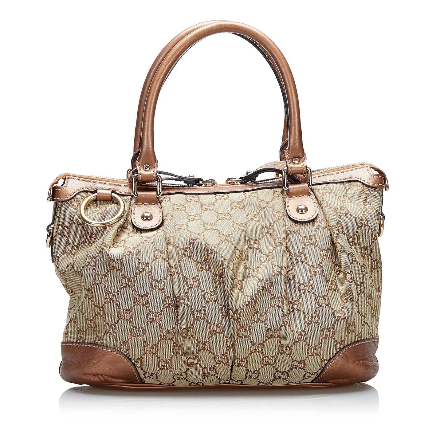 Gucci GG Sukey SHG-tzQVlR Canvas Calf Brown Satchel Bag
