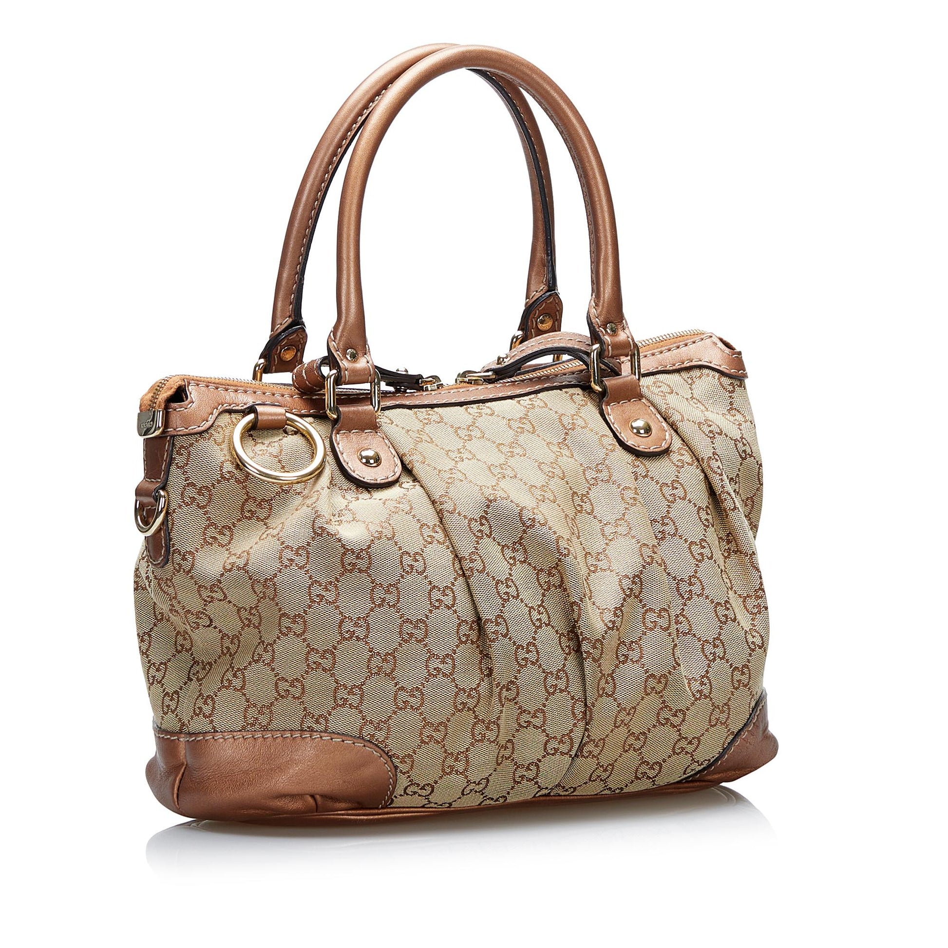 Gucci GG Sukey SHG-tzQVlR Canvas Calf Brown Satchel Bag