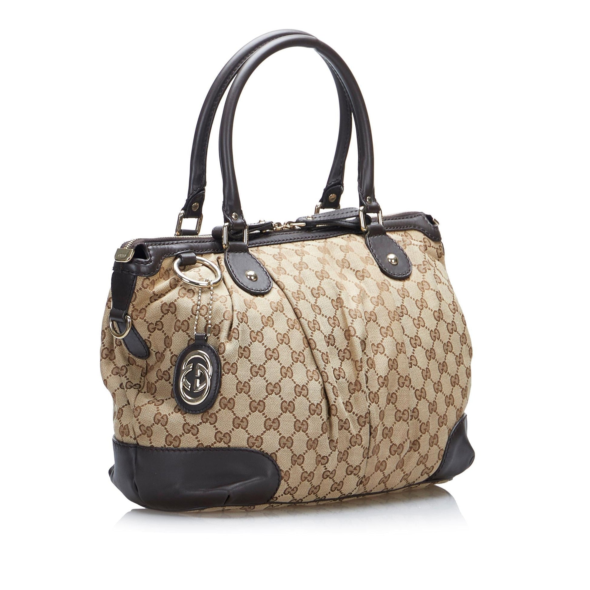 Gucci GG Sukey SHG-D5vFKz Canvas Brown Satchel Bag