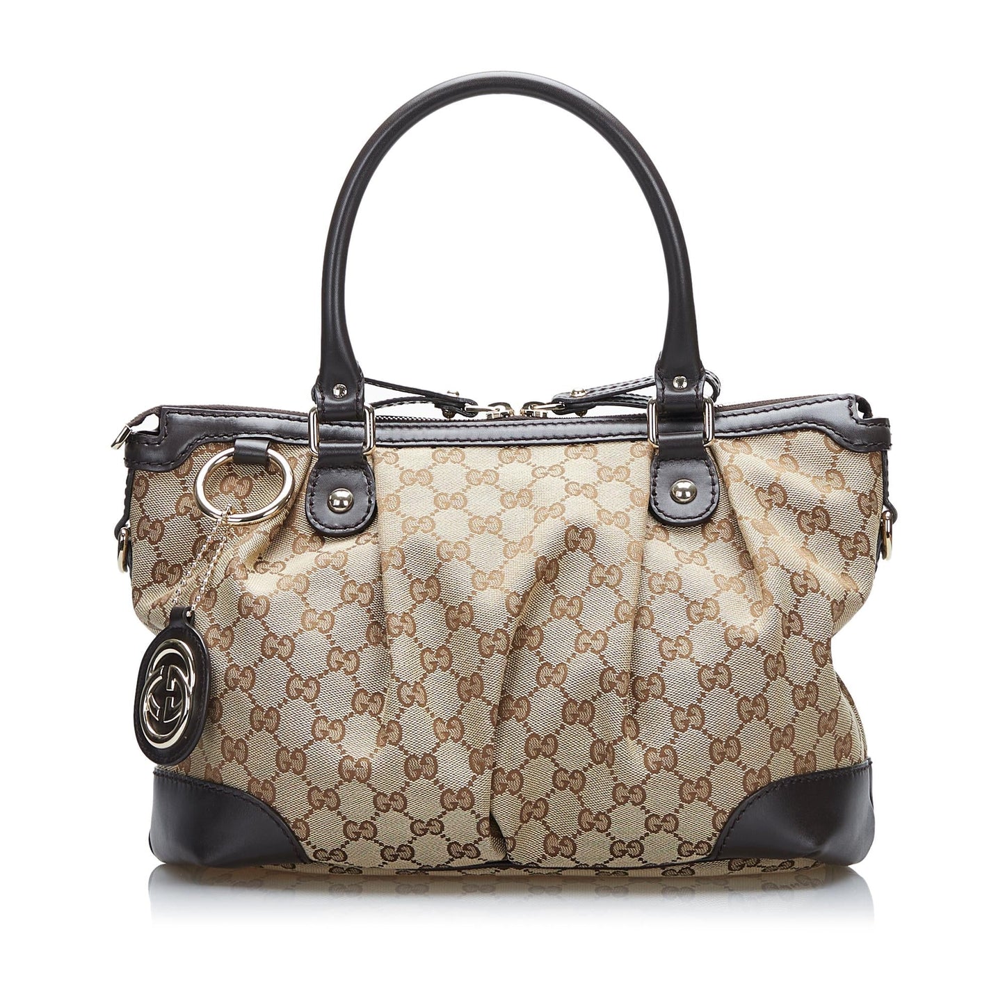 Gucci GG Sukey SHG-OSM9gR Canvas Calf Brown Satchel Bag