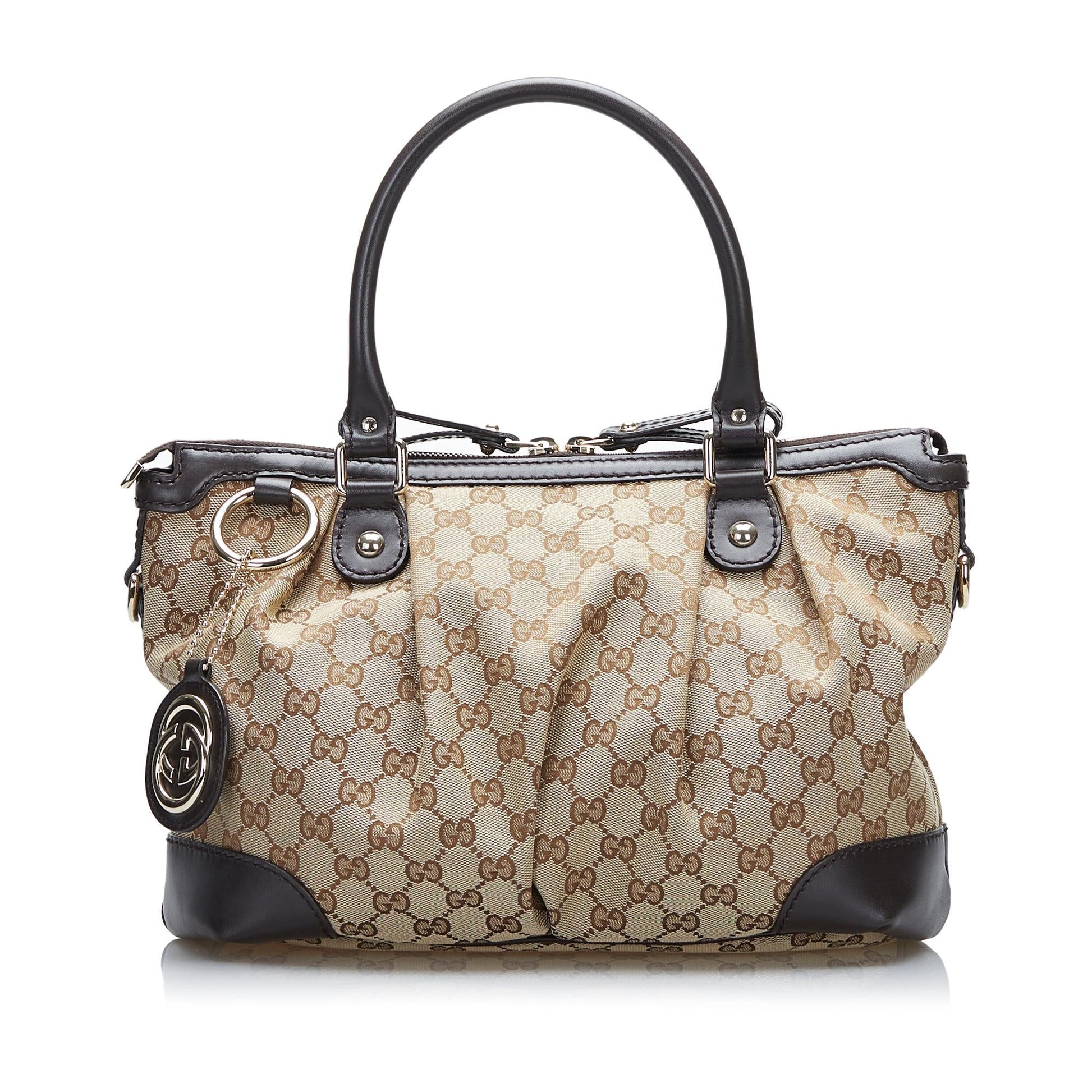 Gucci GG Sukey SHG-OSM9gR Canvas Calf Brown Satchel Bag