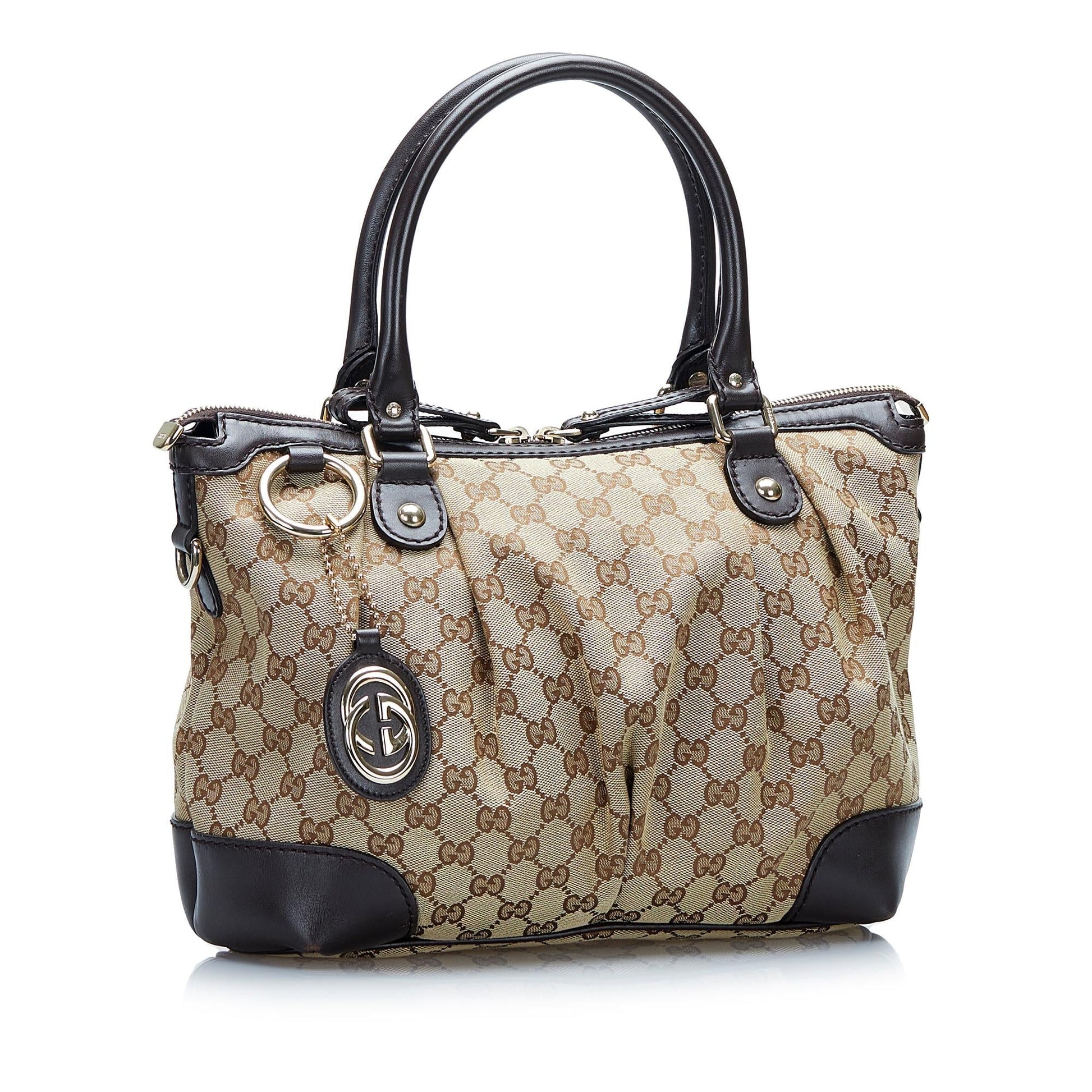 Gucci GG Sukey SHG-eP2ZCC Canvas Calf Black Brown Satchel Bag