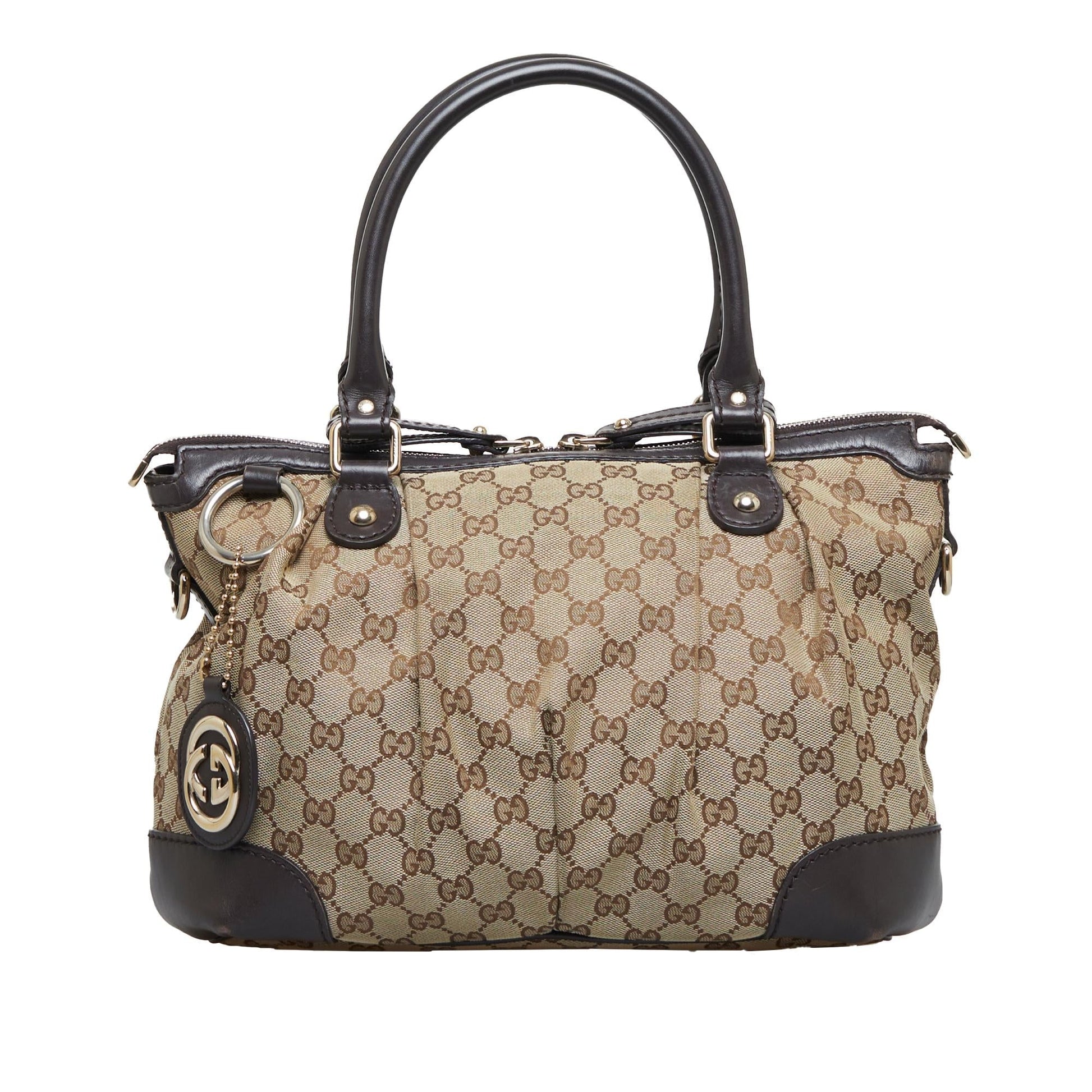 Gucci GG Sukey SHG-O2Zpoa Canvas Calf Brown Satchel Bag