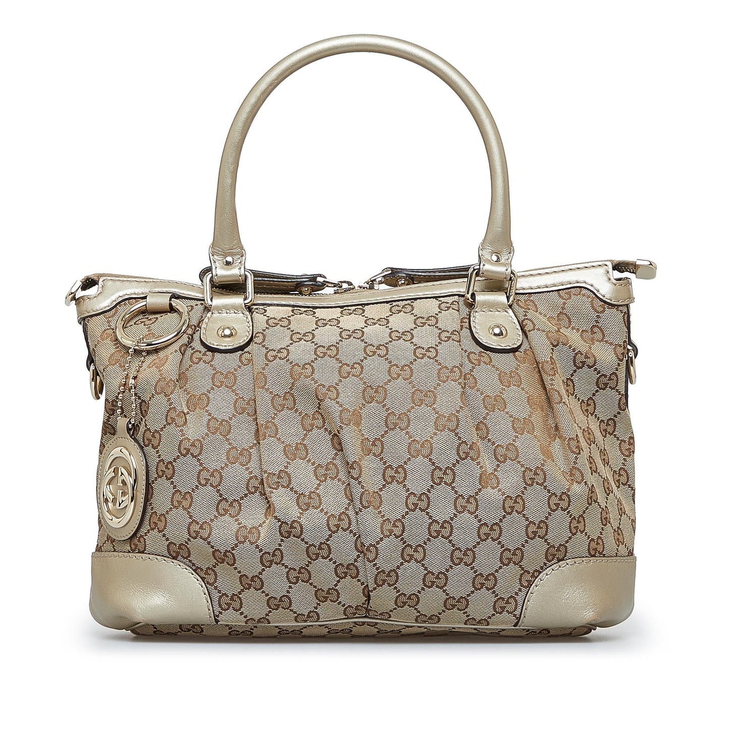 Gucci GG Sukey SHG-Qp9hPO Canvas Calf Brown Gold Satchel Bag