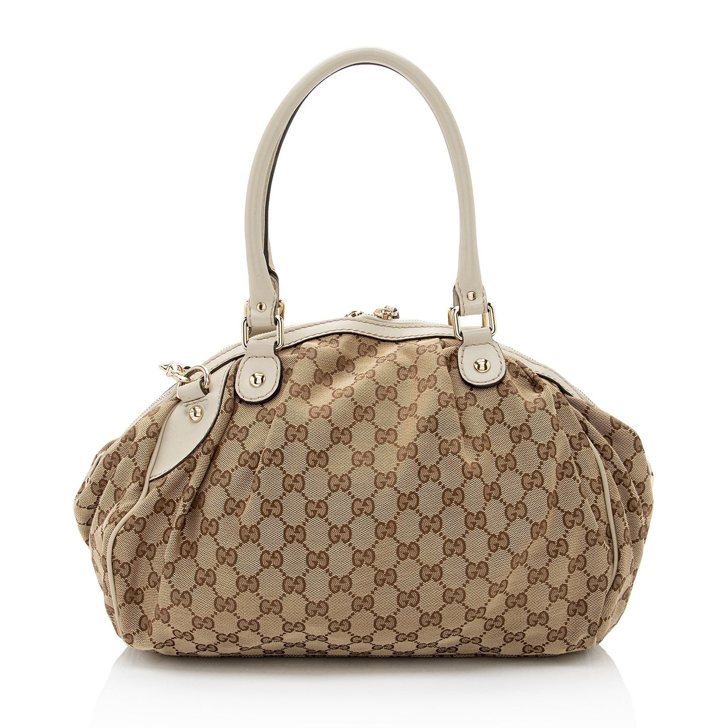 Gucci GG Sukey SHF-sAq51n Leather Canvas White Beige Satchel Bag