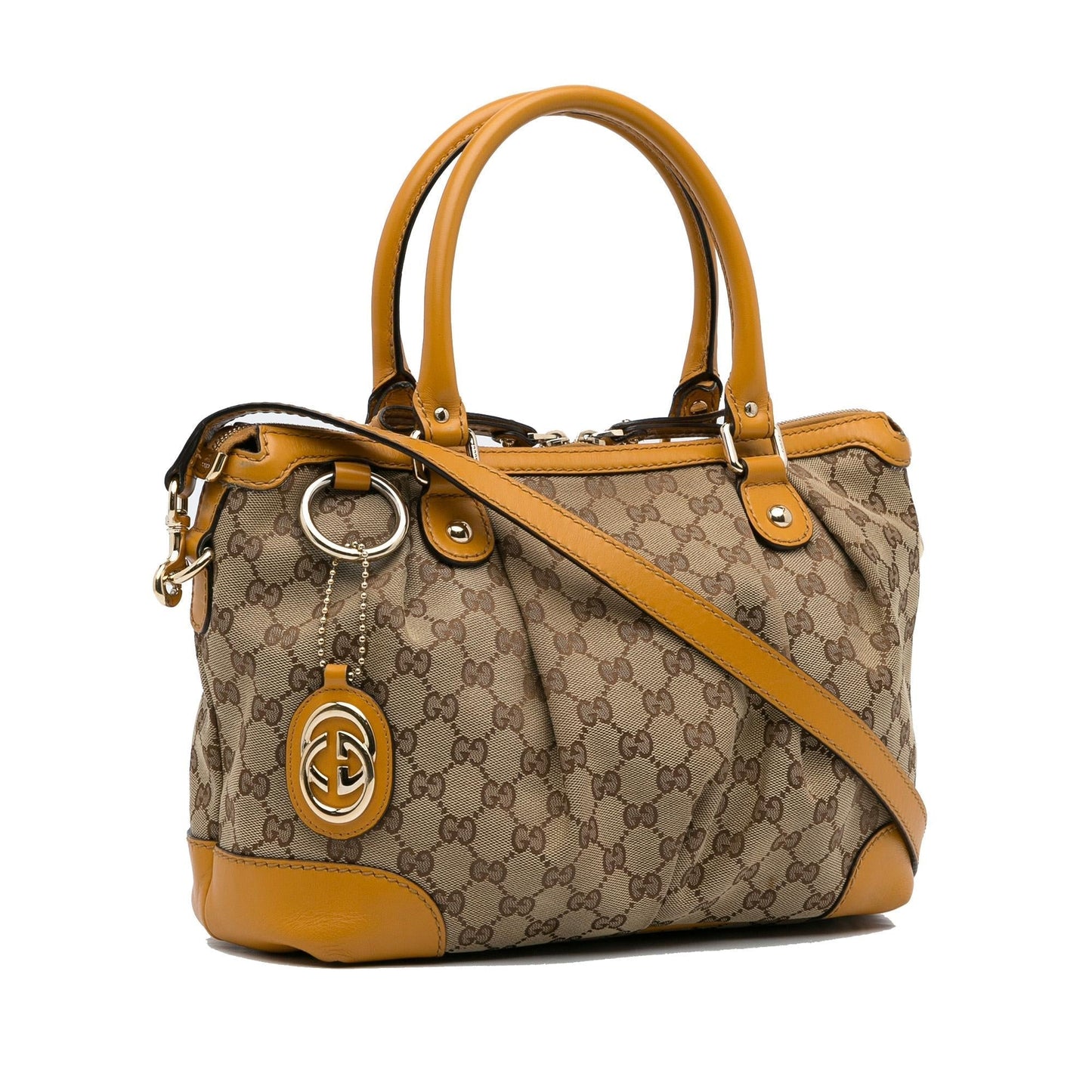Gucci GG Sukey SHG-yf9JaJ Canvas Calf Brown Satchel Bag