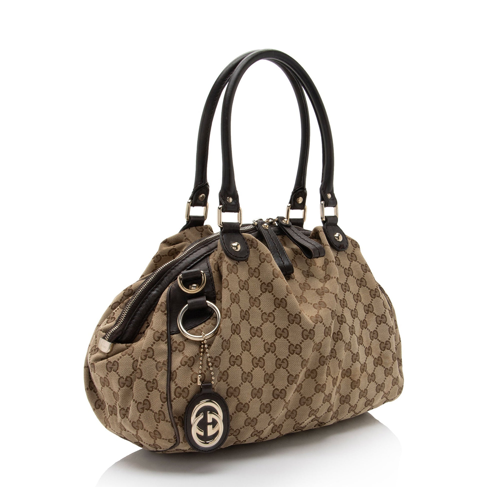 Gucci GG Sukey SHF-9X37WL Leather Canvas Brown Beige Satchel Bag
