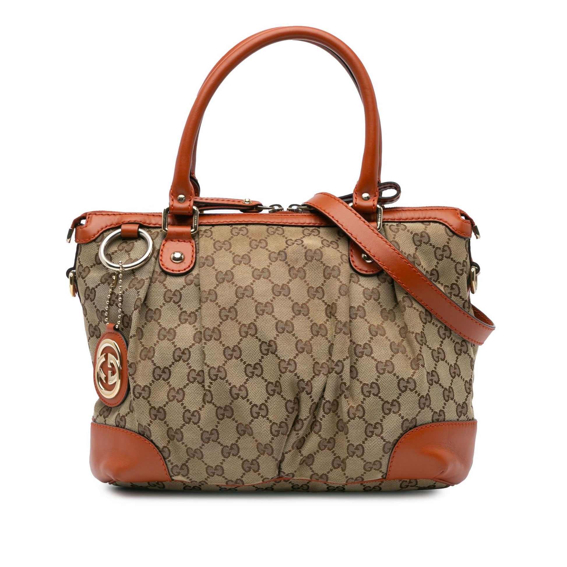 Gucci GG Sukey Canvas Calf Brown Satchel Bag Satchel 5