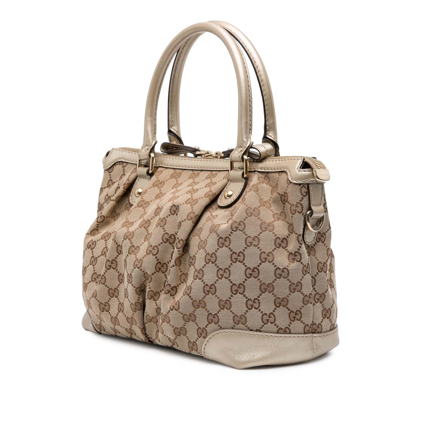 Gucci GG Sukey Canvas Calf Brown Gold Satchel Bag