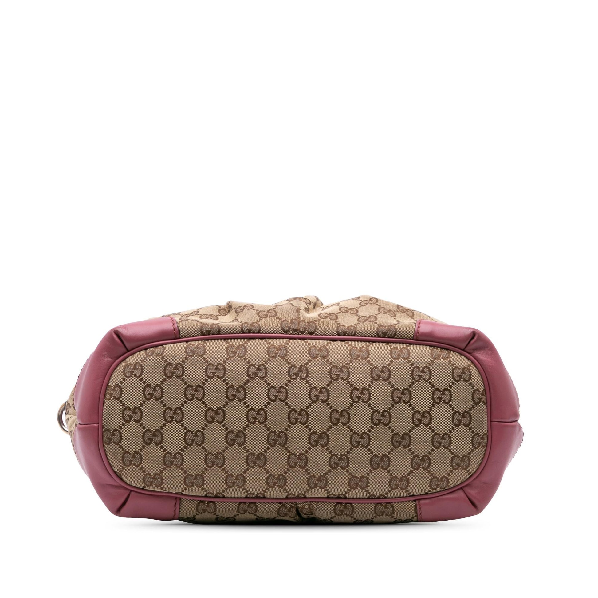 Gucci GG Sukey Canvas Calf Brown Pink Satchel Bag