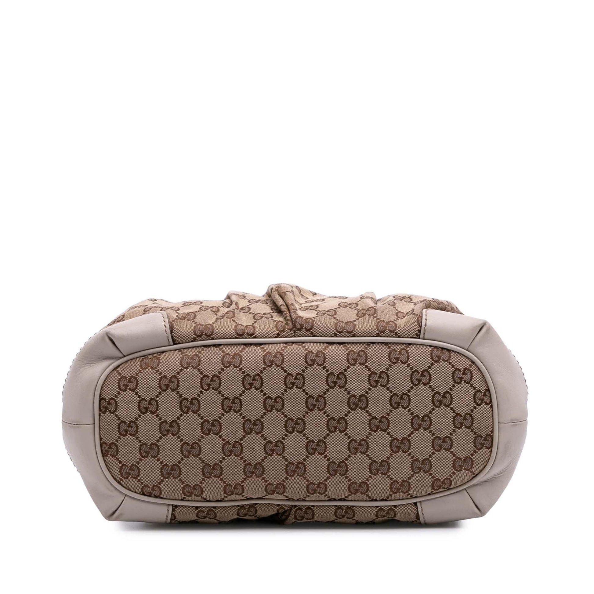 Gucci GG Sukey Canvas Calf White Brown Satchel Bag