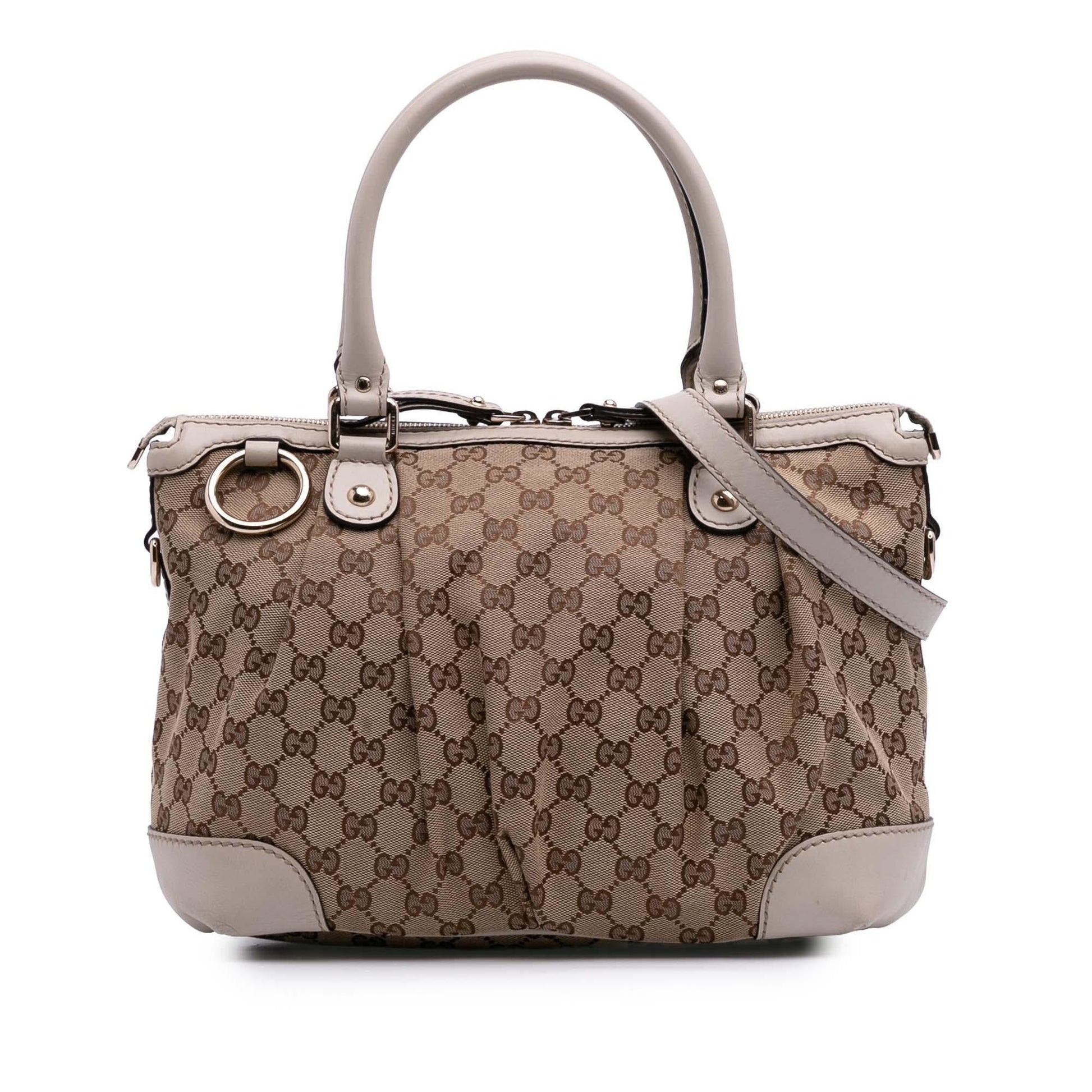 Gucci GG Sukey Canvas Calf White Brown Satchel Bag Satchel 11