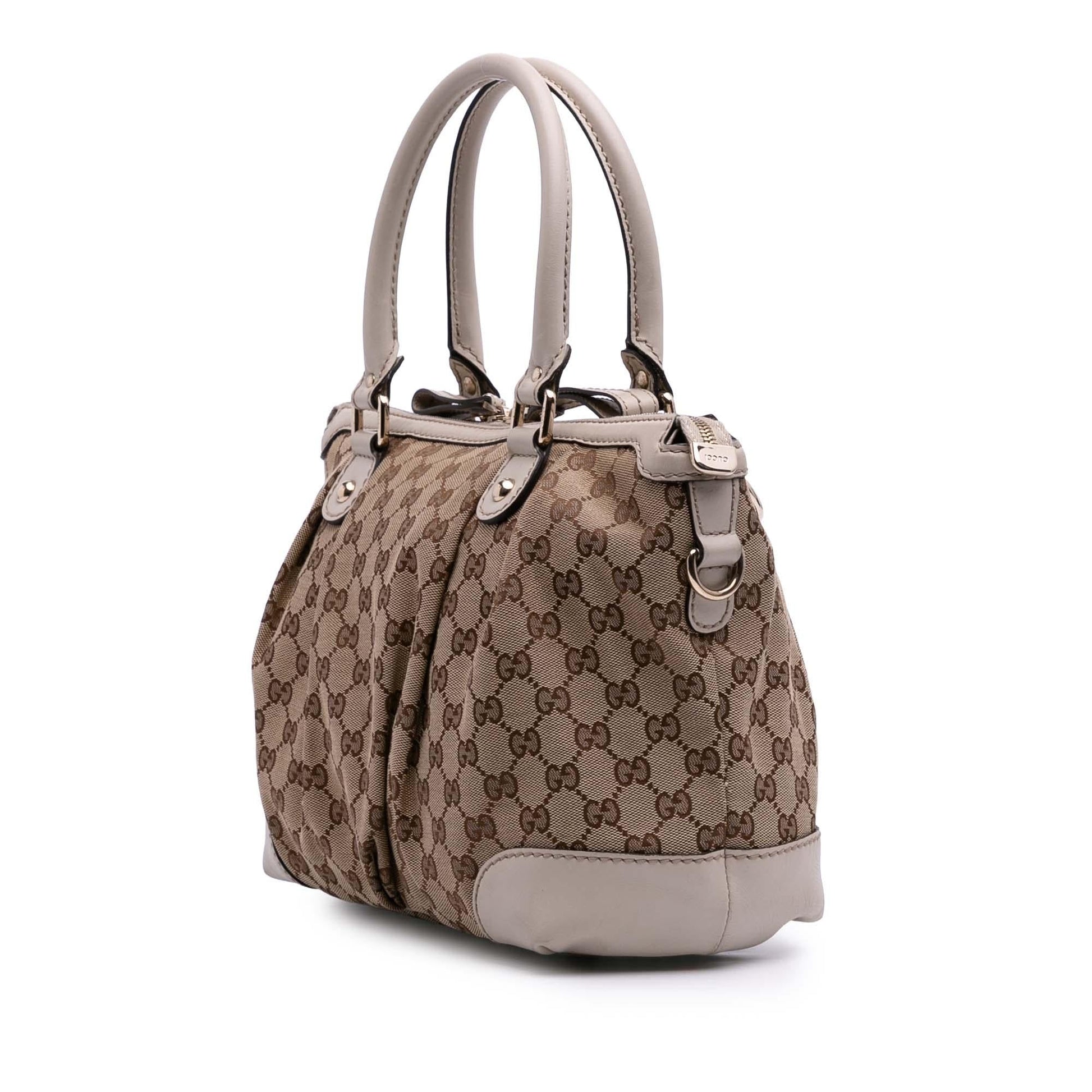 Gucci GG Sukey Canvas Calf White Brown Satchel Bag Satchel 11