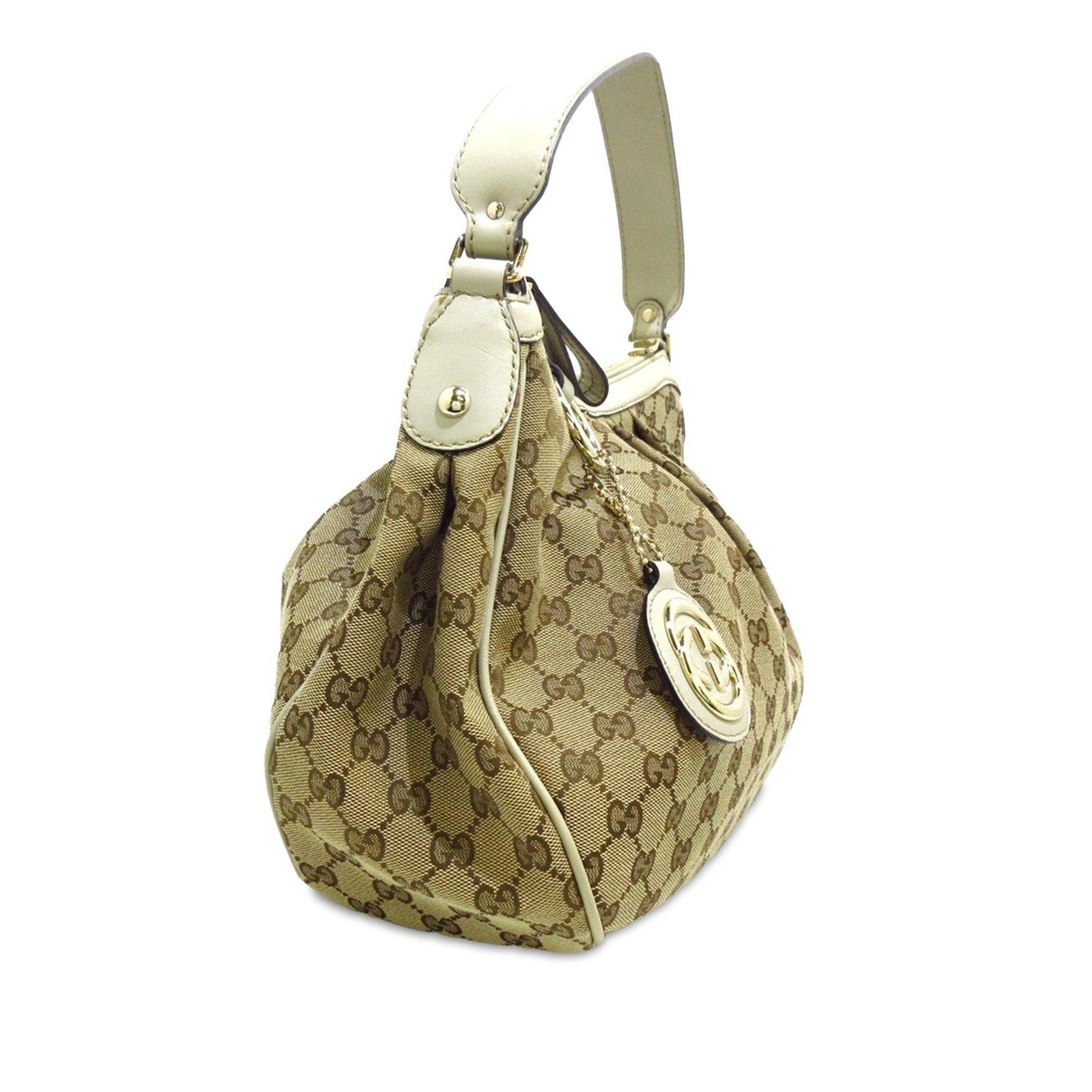Gucci GG Sukey SHG-BEWwh3 Canvas Calf White Brown Shoulder Bag
