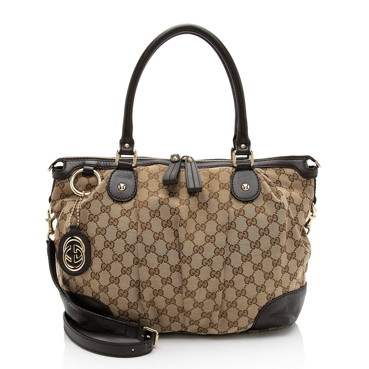 Gucci GG Sukey Top Handle SHF-UQfjnb Leather Canvas Brown Beige Satchel Bag