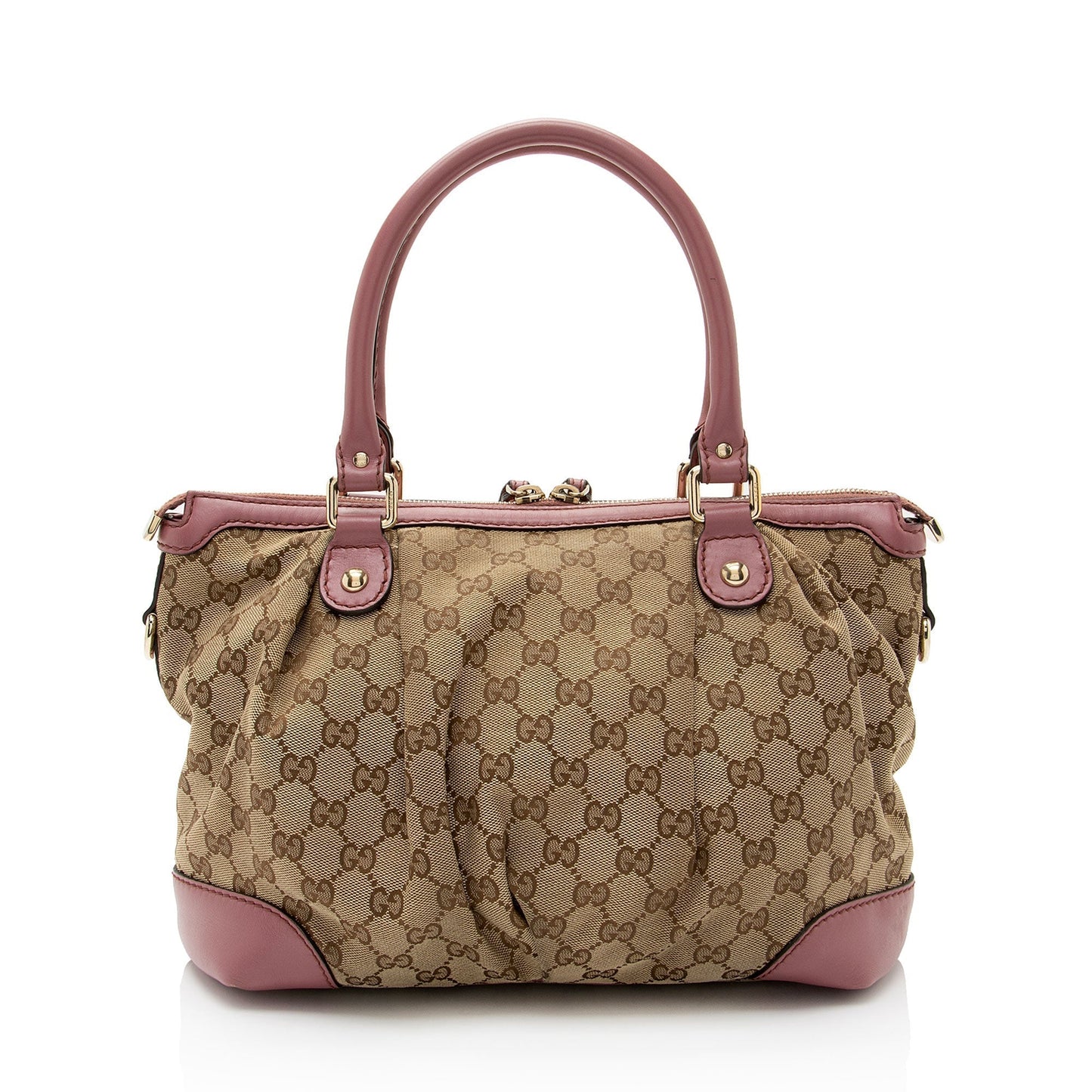 Gucci GG Sukey SHF-pOZTUq Leather Canvas Beige Pink Satchel Bag