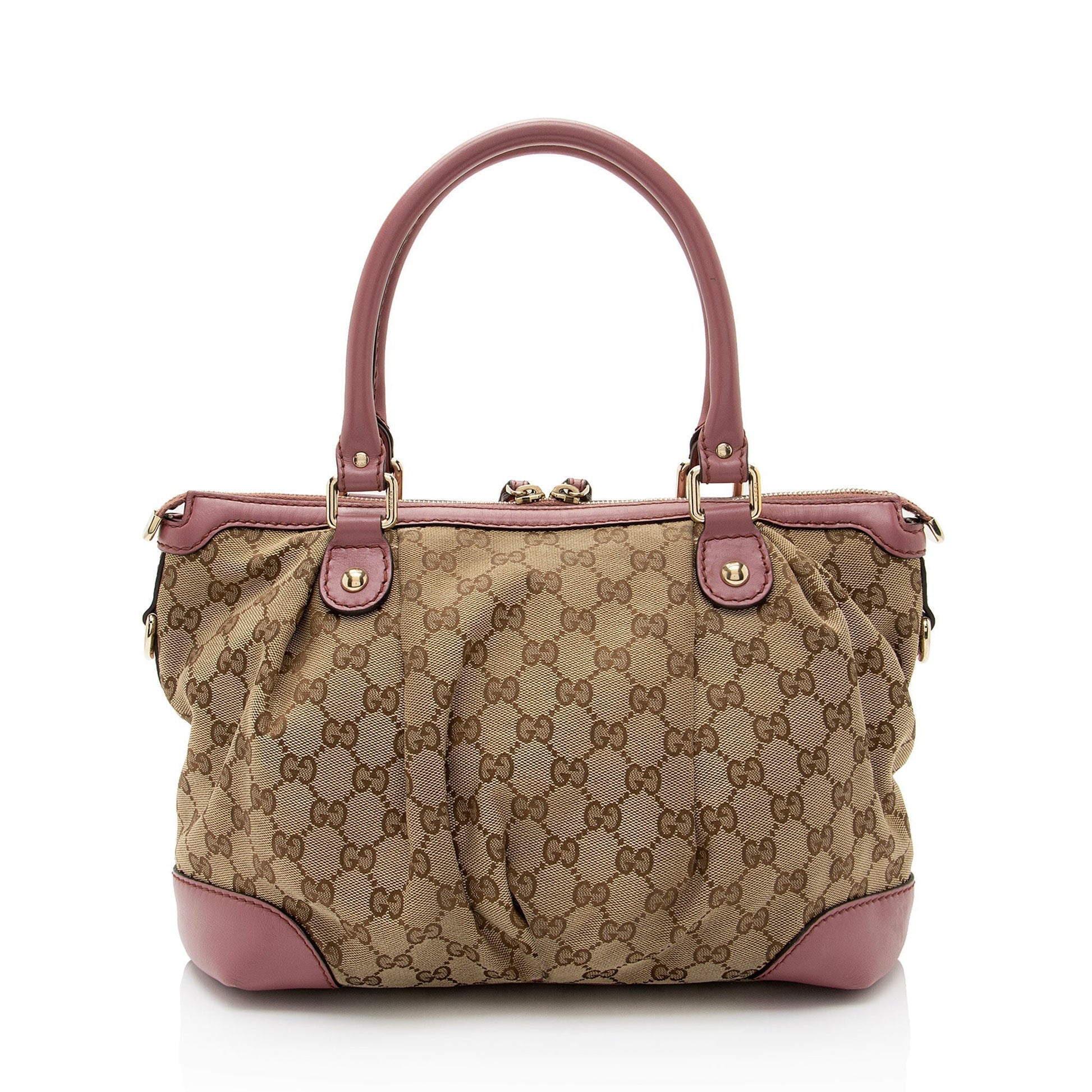 Gucci GG Sukey SHF-pOZTUq Leather Canvas Beige Pink Satchel Bag