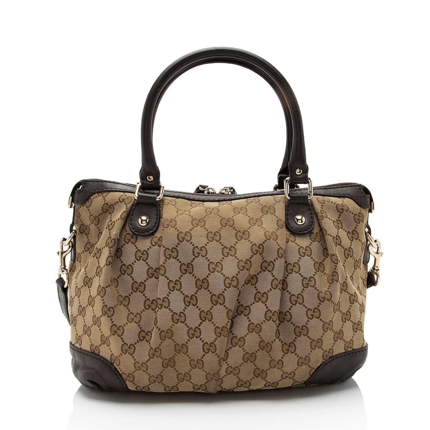 Gucci GG Sukey Top Handle SHF-oD6OoS Leather Canvas Brown Beige Satchel Bag