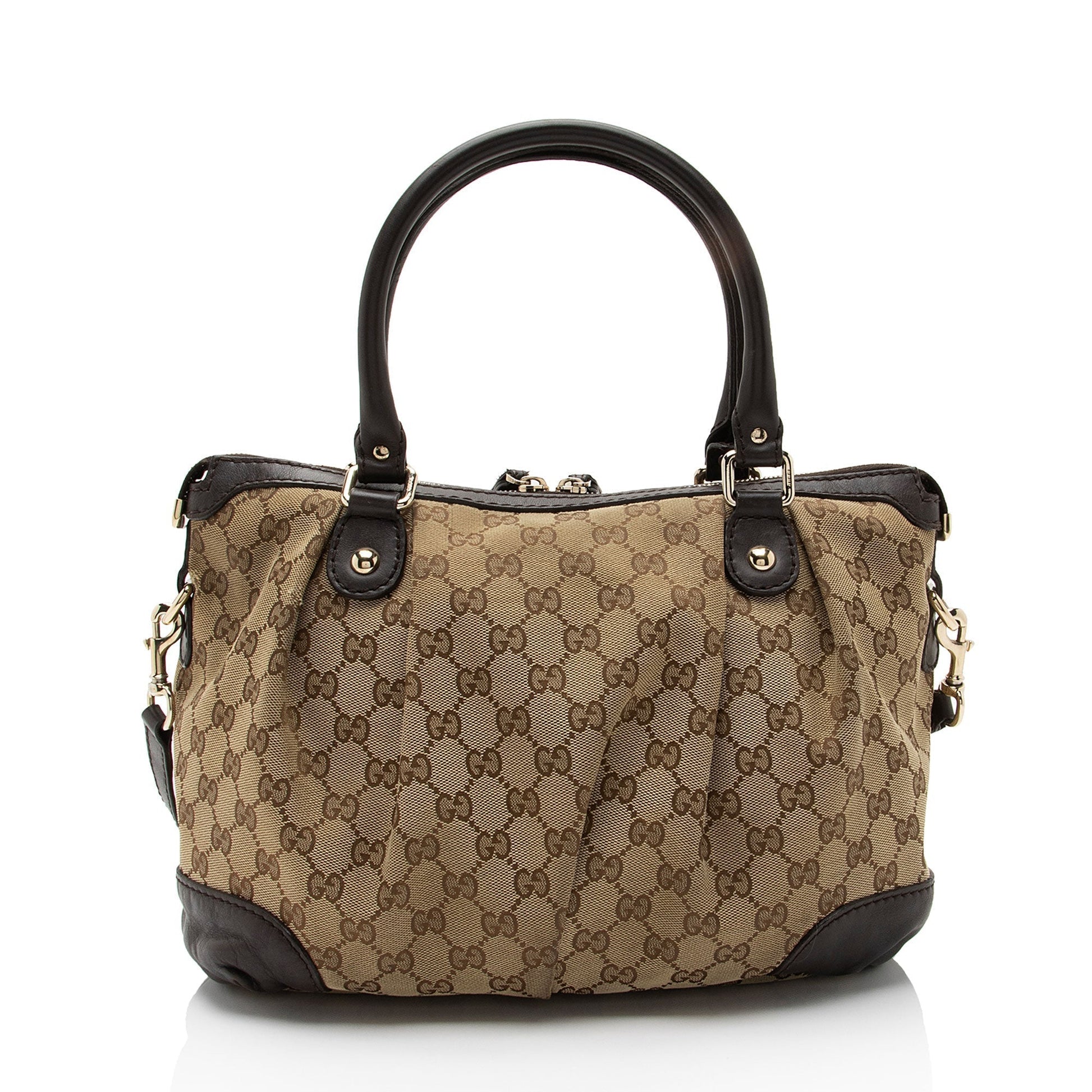 Gucci GG Sukey Top Handle SHF-oD6OoS Leather Canvas Brown Beige Satchel Bag