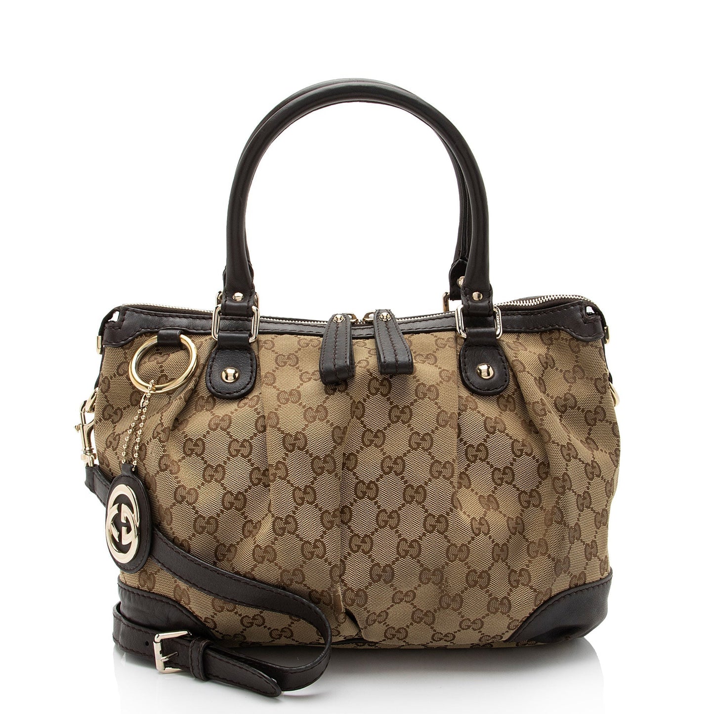 Gucci GG Sukey Top Handle SHF-oD6OoS Leather Canvas Brown Beige Satchel Bag