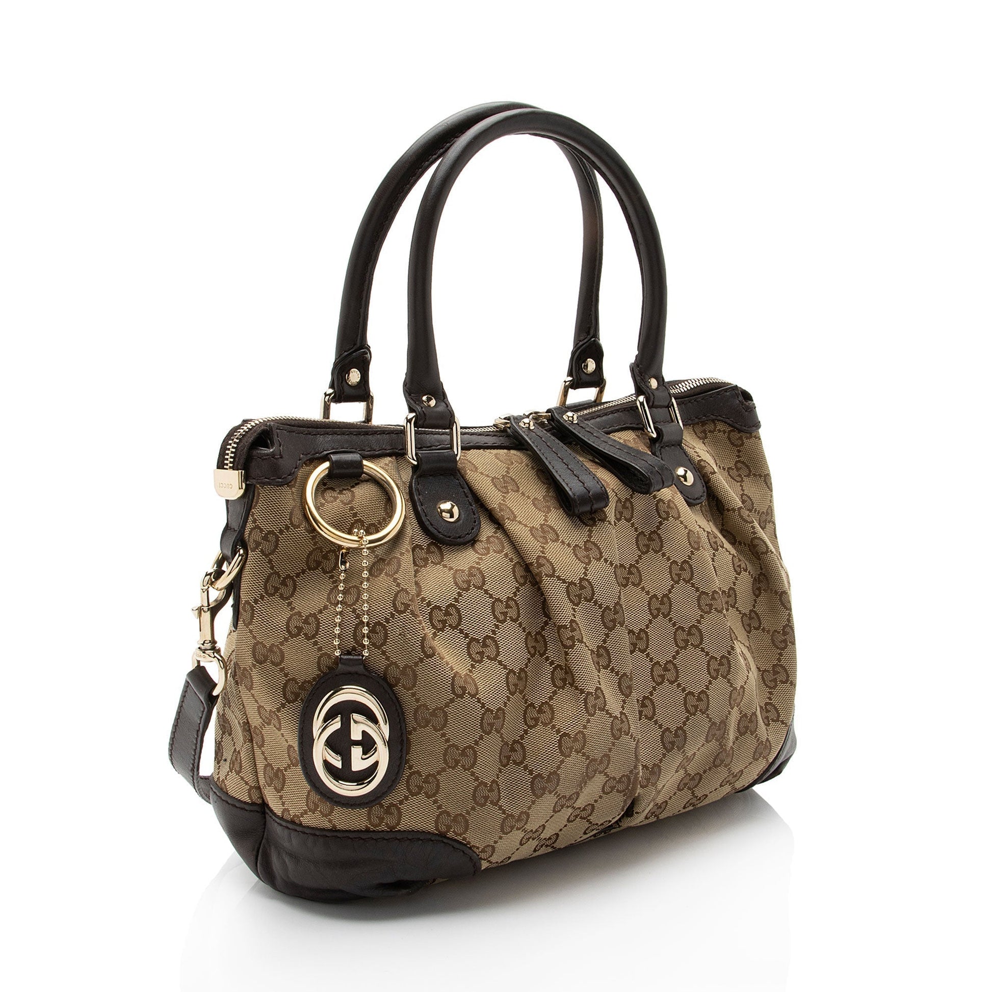 Gucci GG Sukey Top Handle SHF-oD6OoS Leather Canvas Brown Beige Satchel Bag