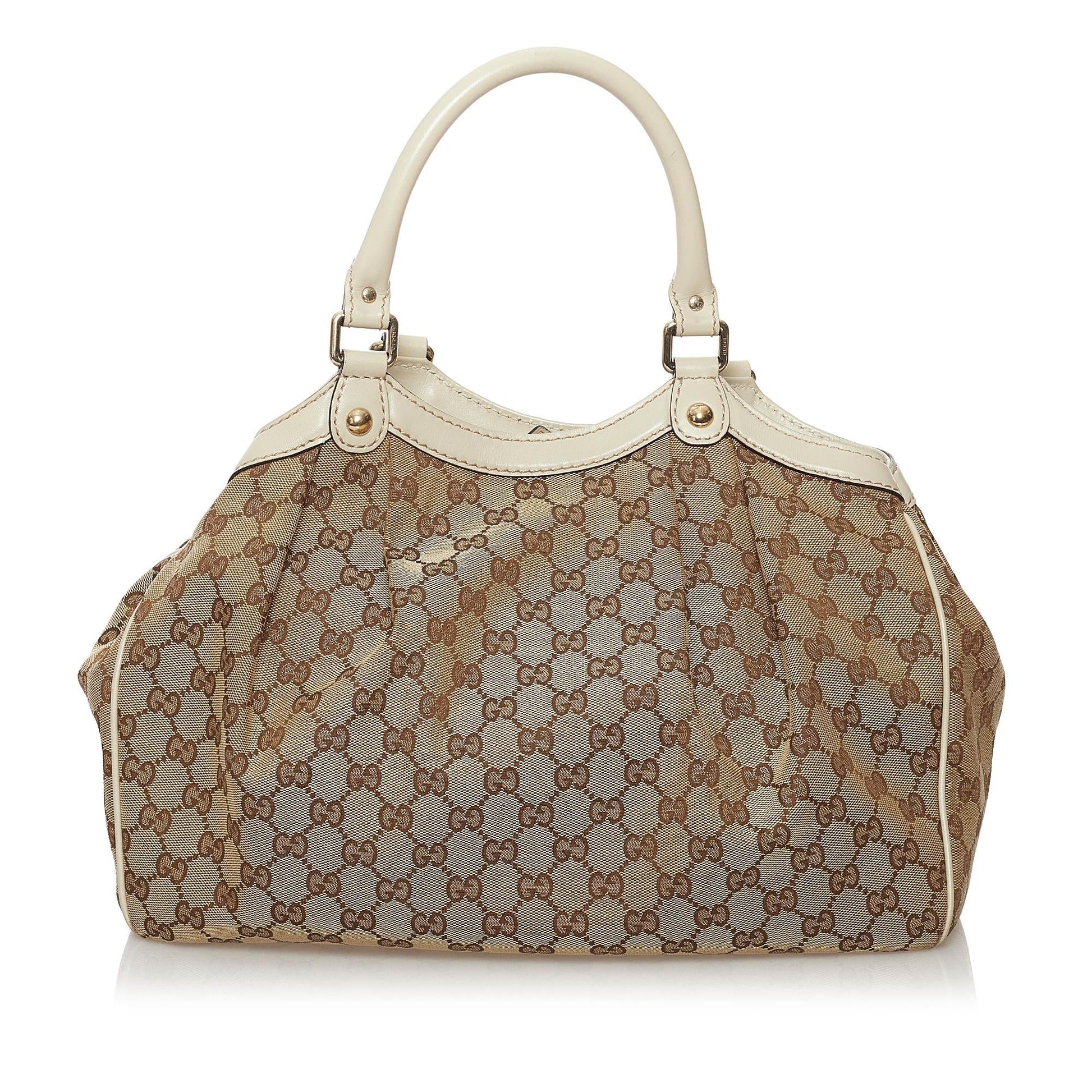 Gucci GG Sukey SHG Canvas White Brown Tote Bag