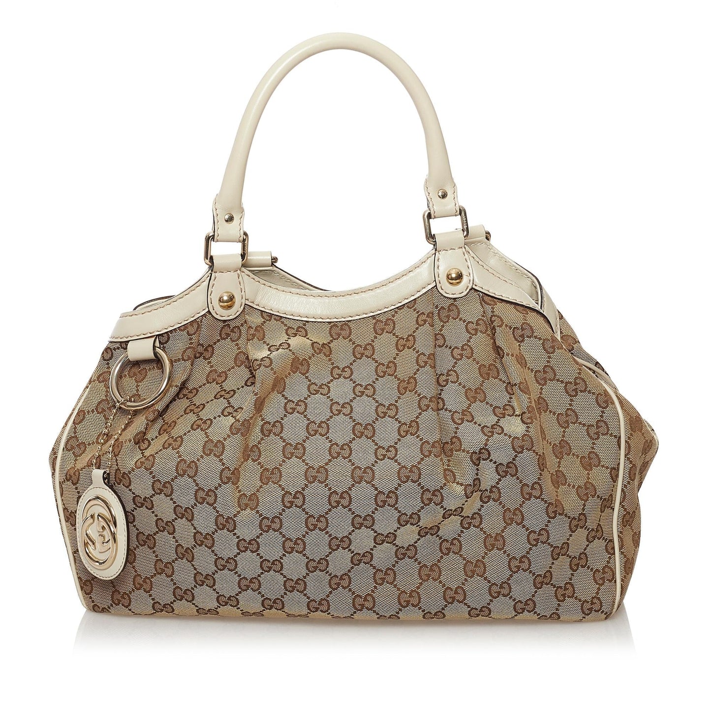 Gucci GG Sukey SHG Canvas White Brown Tote Bag