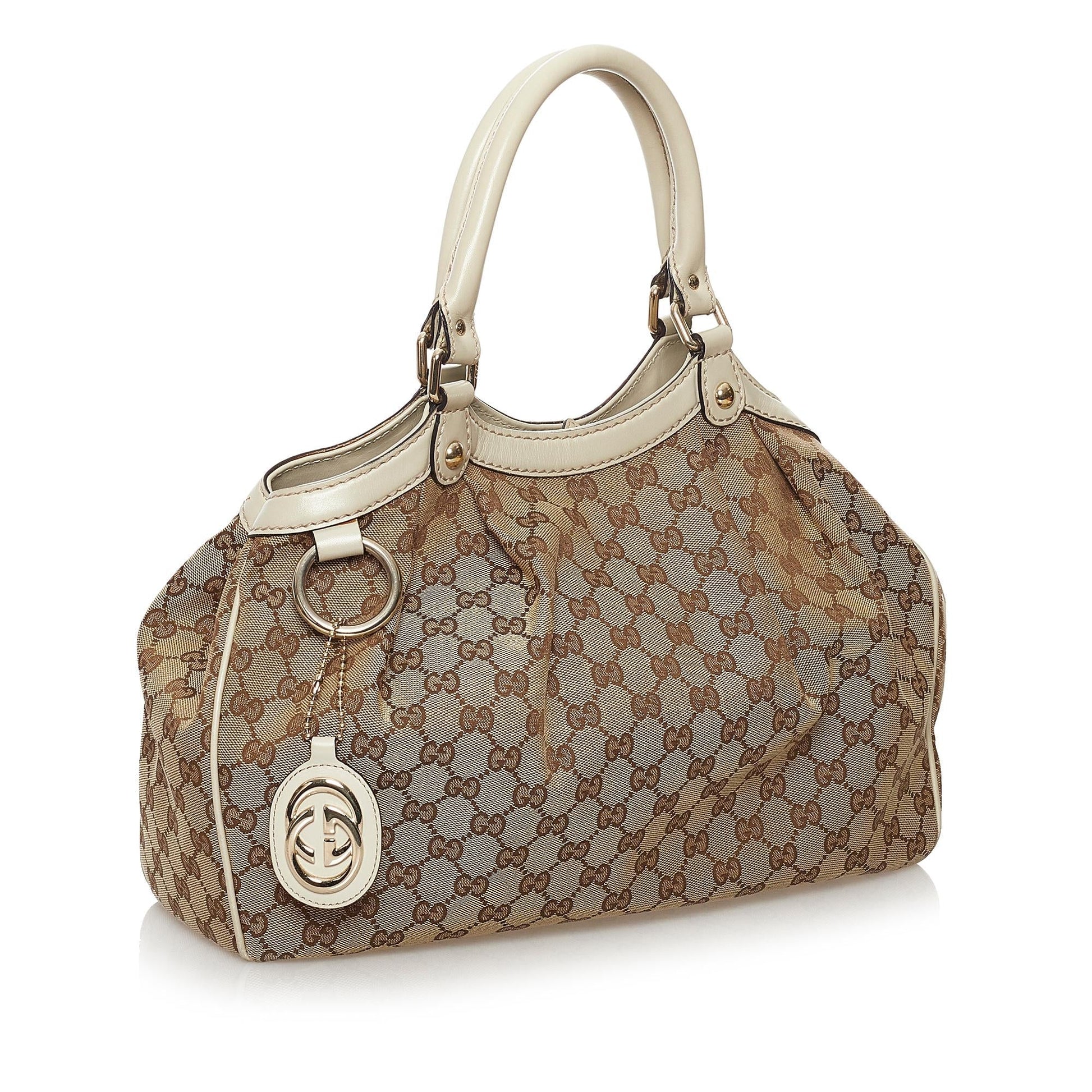 Gucci GG Sukey SHG Canvas White Brown Tote Bag