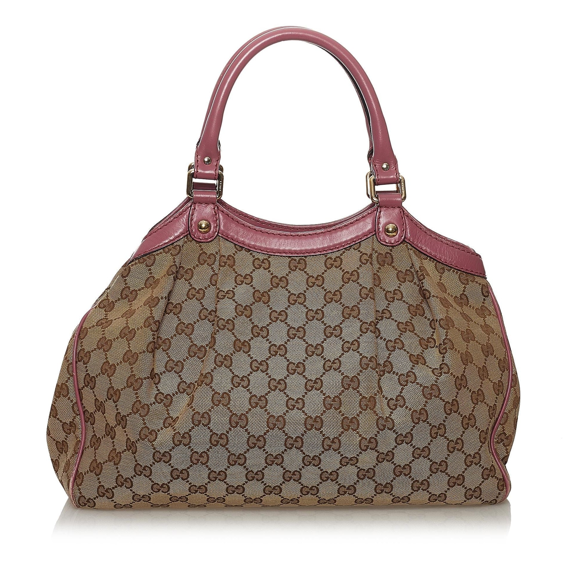 Gucci GG Sukey SHG Canvas Brown Pink Tote Bag