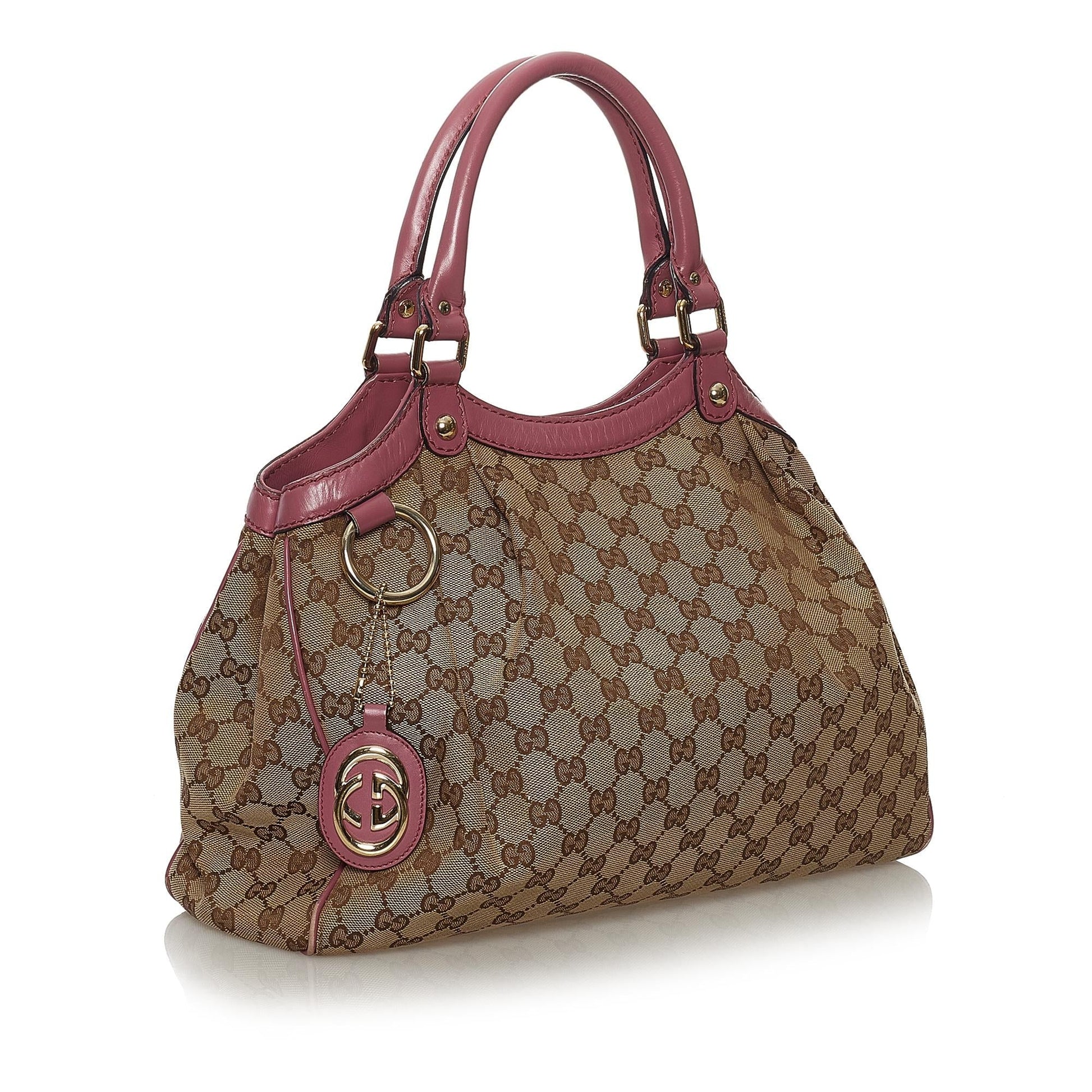 Gucci GG Sukey SHG Canvas Brown Pink Tote Bag