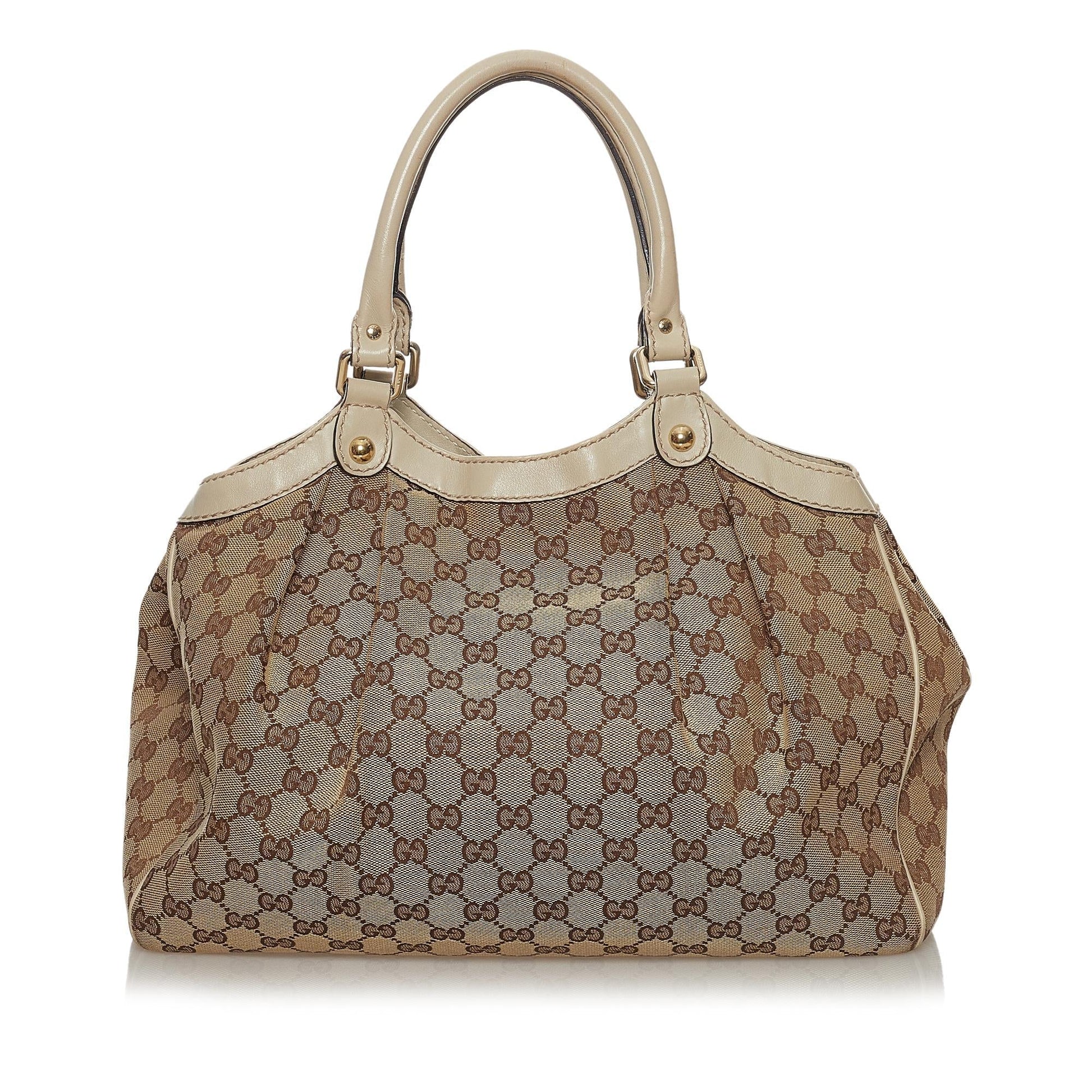 Gucci GG Sukey SHG Canvas White Brown Tote Bag Bag Shg