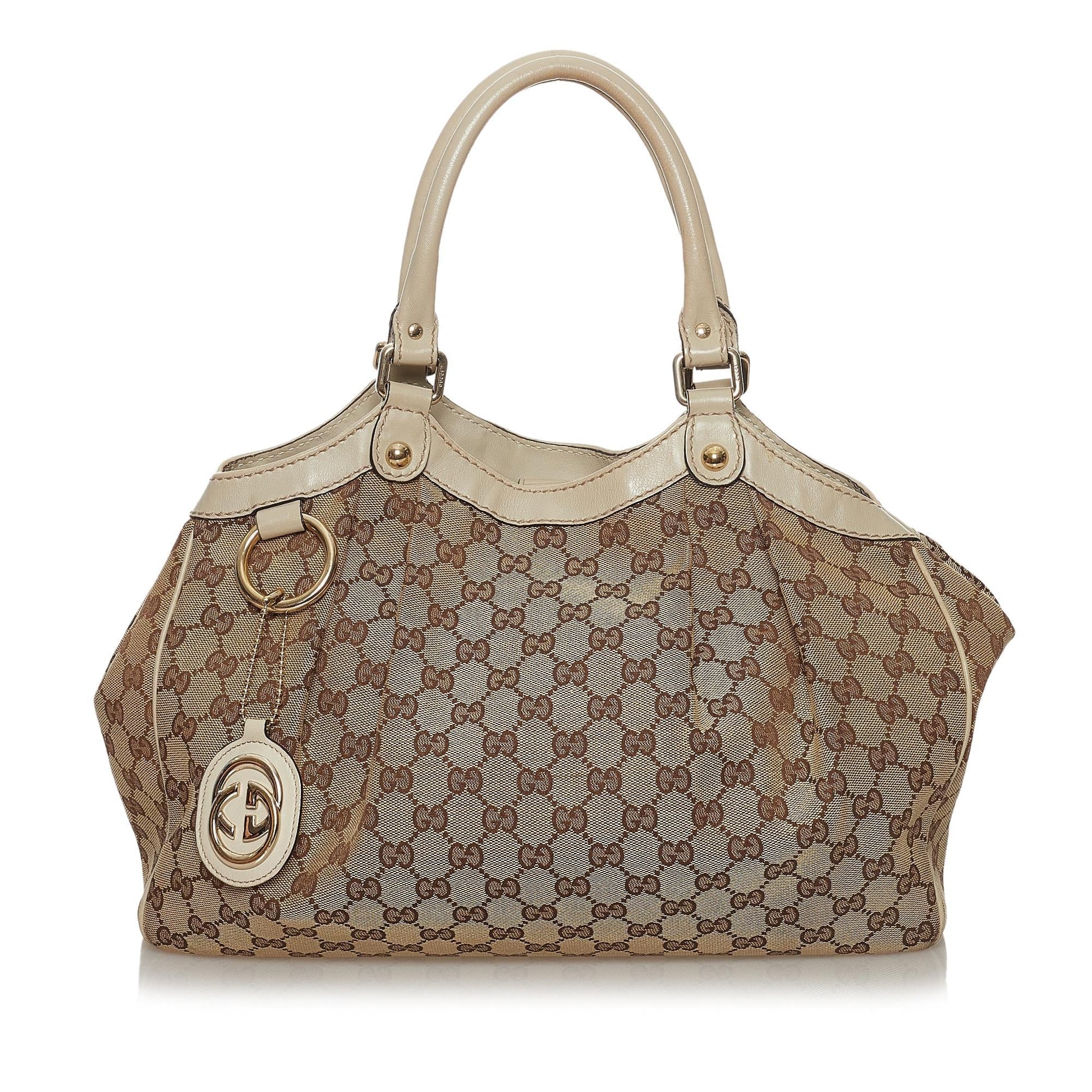 Gucci GG Sukey SHG Canvas White Brown Tote Bag Bag Shg