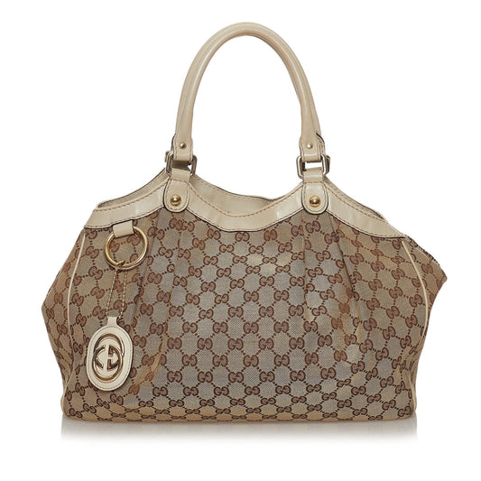 Gucci GG Sukey SHG Canvas White Brown Tote Bag Bag Shg