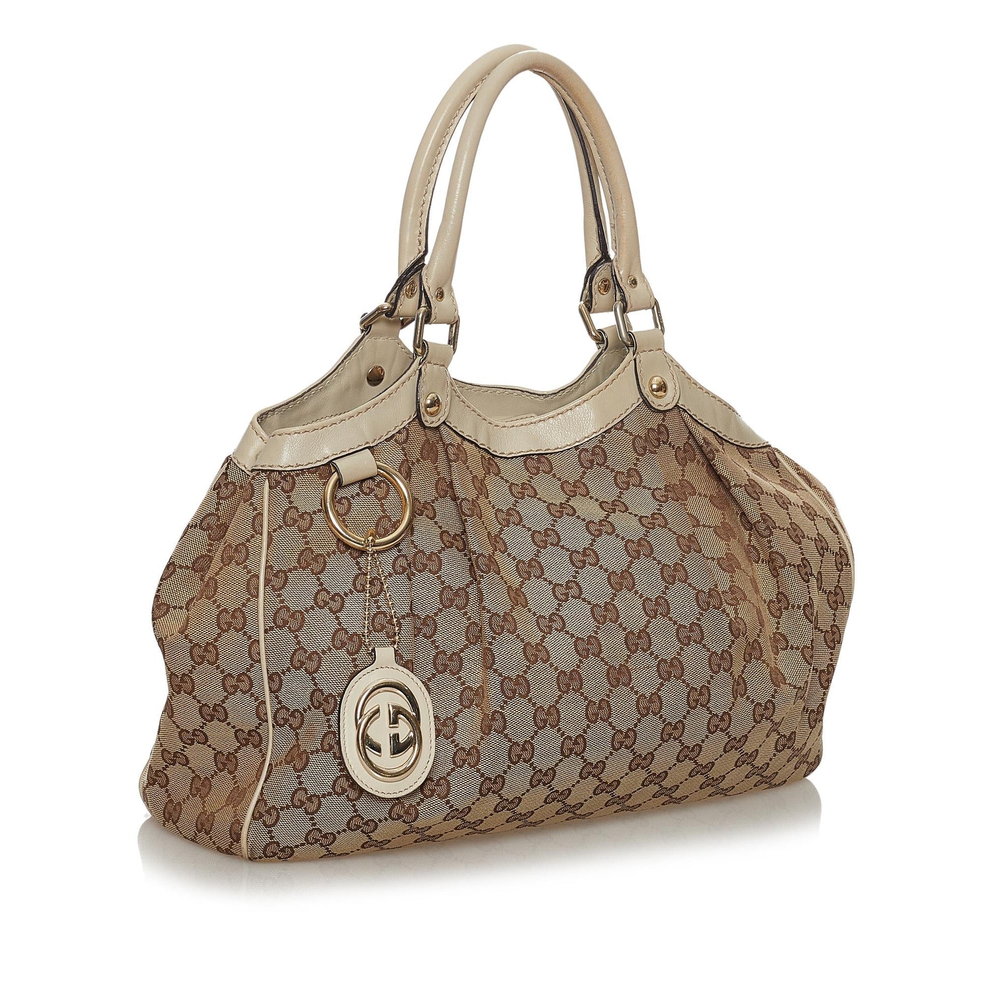 Gucci GG Sukey SHG Canvas White Brown Tote Bag Bag Shg