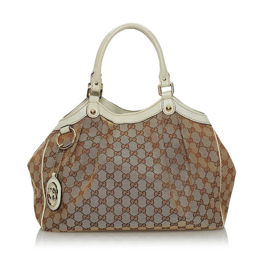 Gucci GG Sukey SHG Canvas White Brown Tote Bag 3