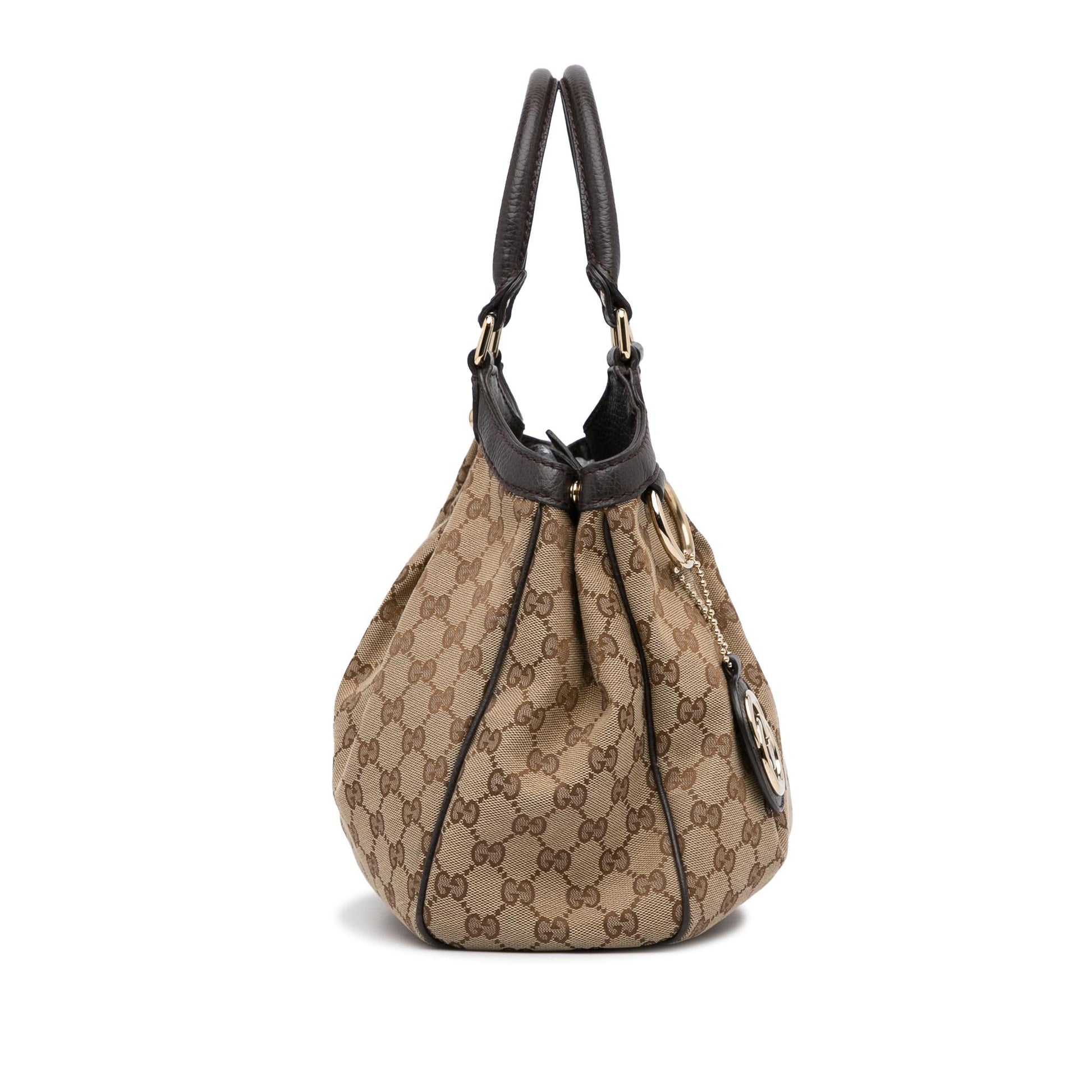 Gucci GG Sukey SHG-9lDbkn Canvas Calf Brown Tote Bag