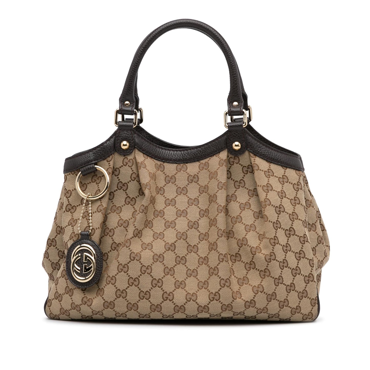 Gucci GG Sukey SHG-9lDbkn Canvas Calf Brown Tote Bag