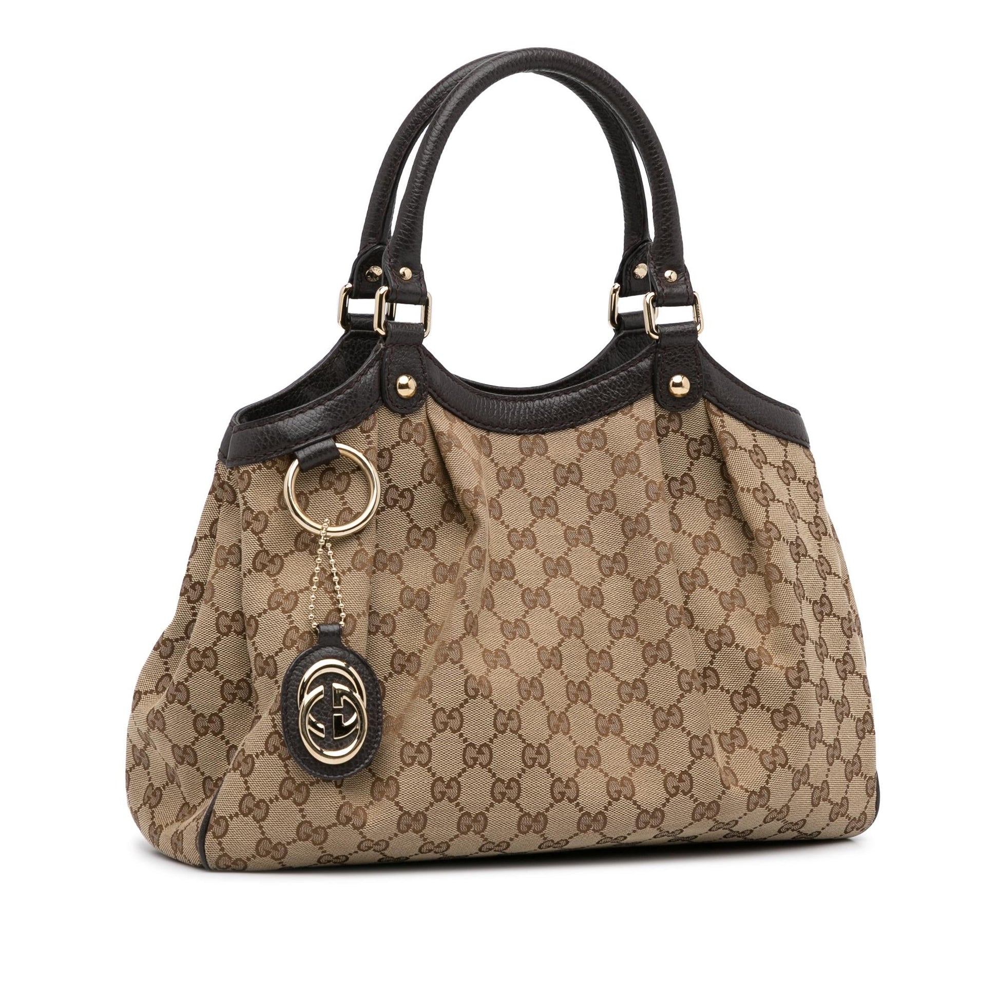 Gucci GG Sukey SHG-9lDbkn Canvas Calf Brown Tote Bag