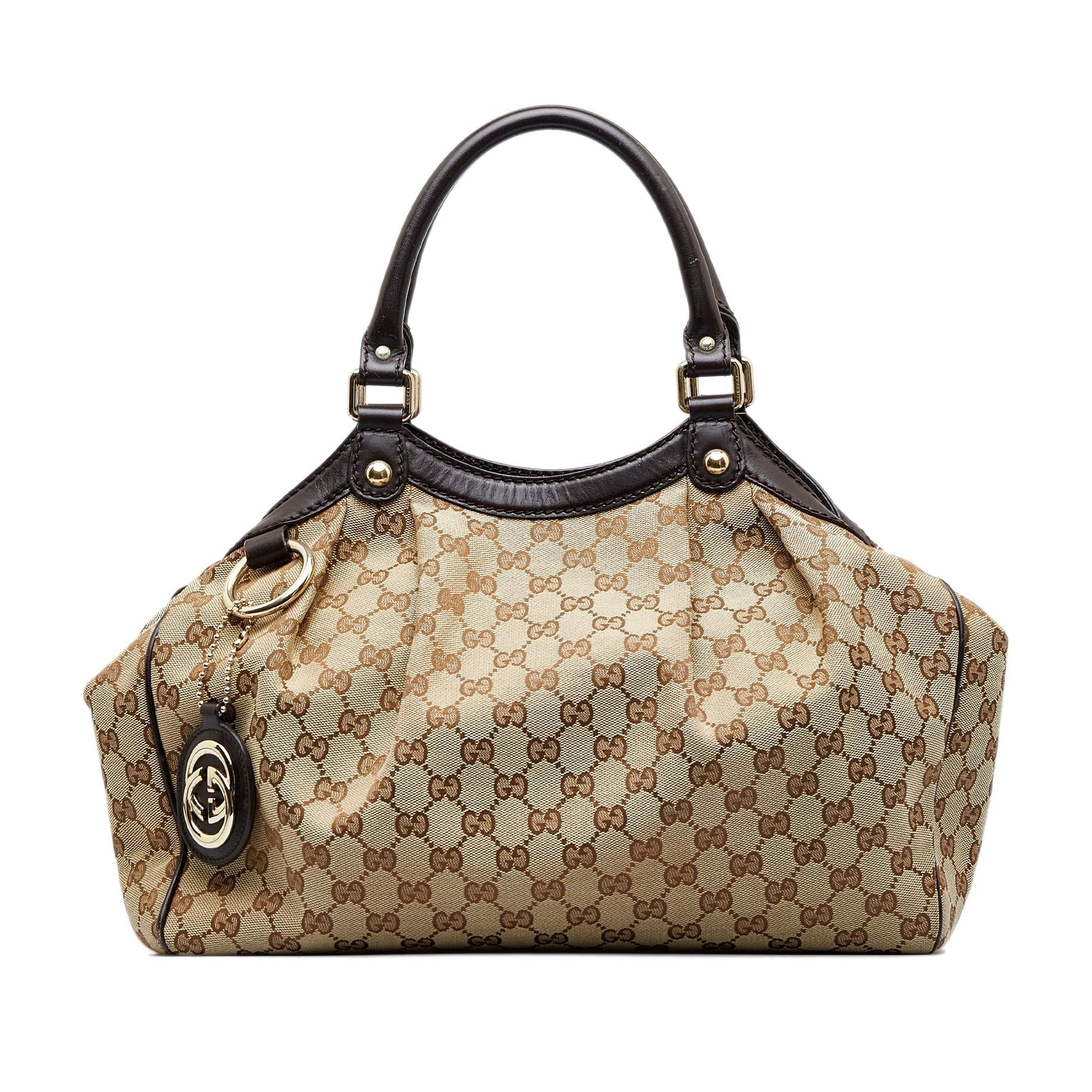 Gucci GG Sukey SHG-9kpI7i Canvas Calf Brown Tote Bag