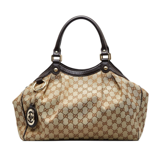Gucci GG Sukey SHG-9kpI7i Canvas Calf Brown Tote Bag