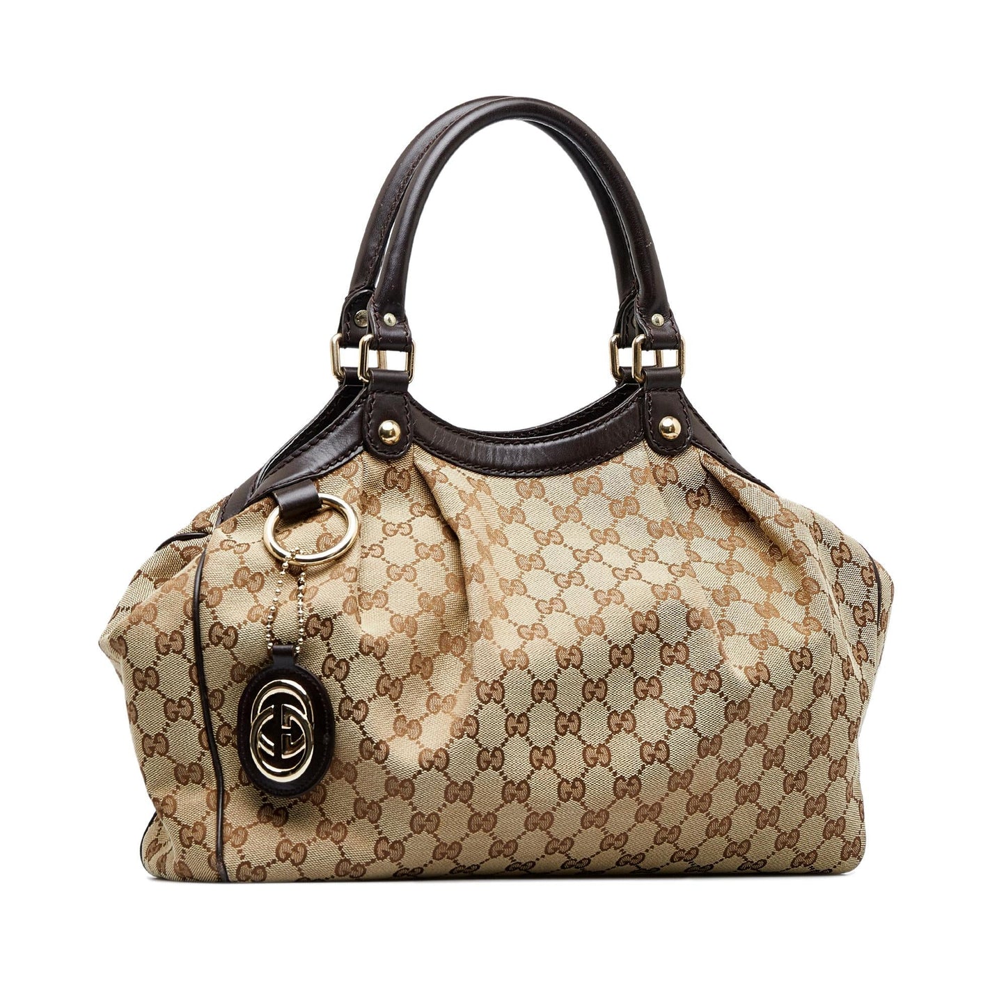Gucci GG Sukey SHG-9kpI7i Canvas Calf Brown Tote Bag