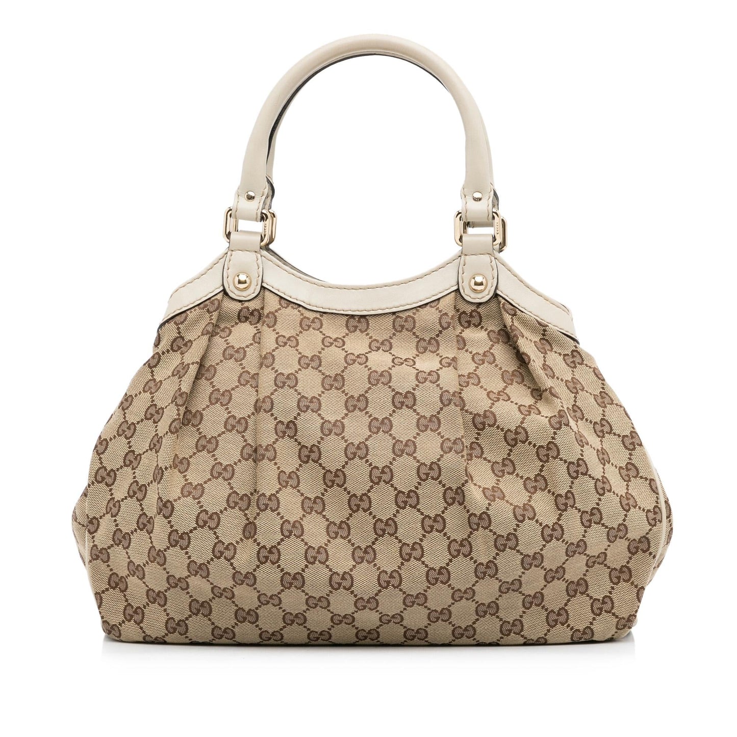Gucci GG Sukey SHG-NtlWYR Canvas Calf White Brown Tote Bag