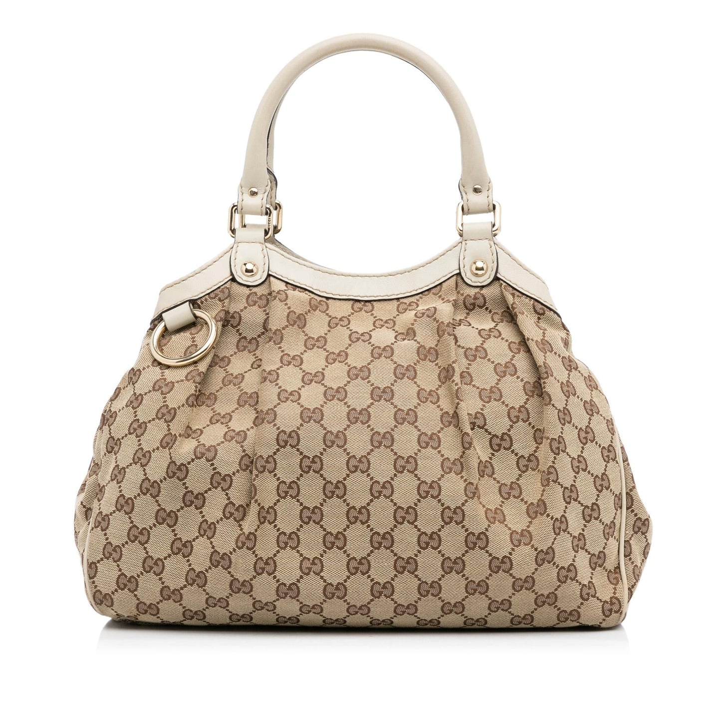 Gucci GG Sukey SHG-NtlWYR Canvas Calf White Brown Tote Bag